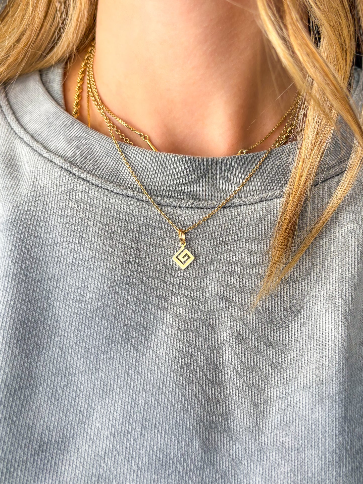 Vintage Mini Greek Square 14k Yellow Gold Charm