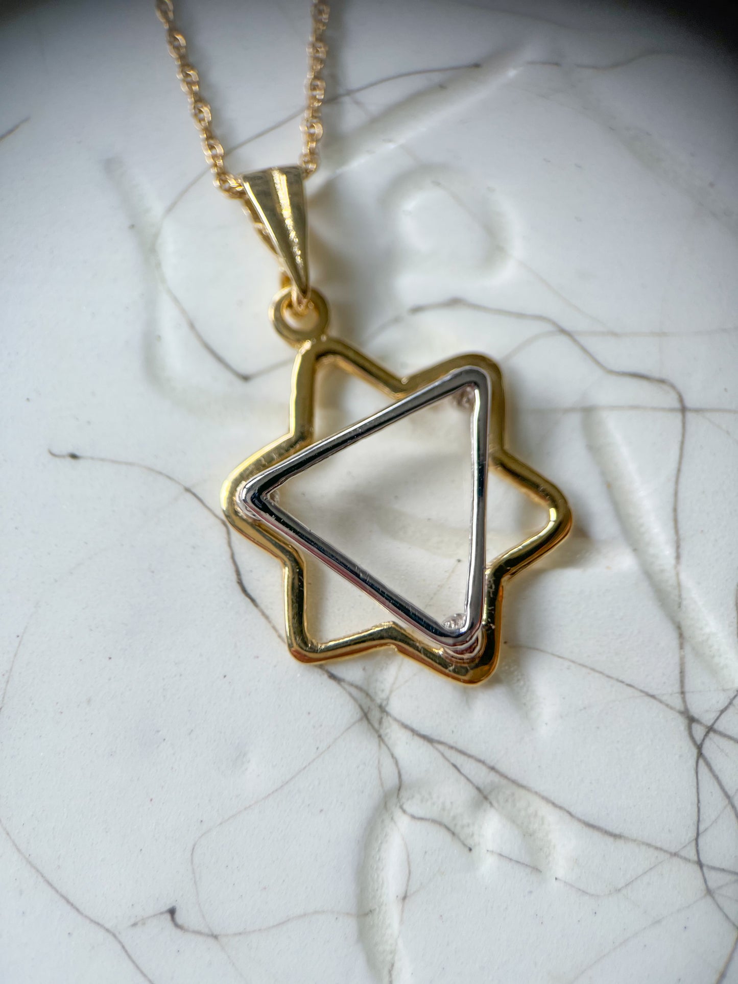 Vintage 14k Two Toned Yellow and White Gold Star of David Charm
