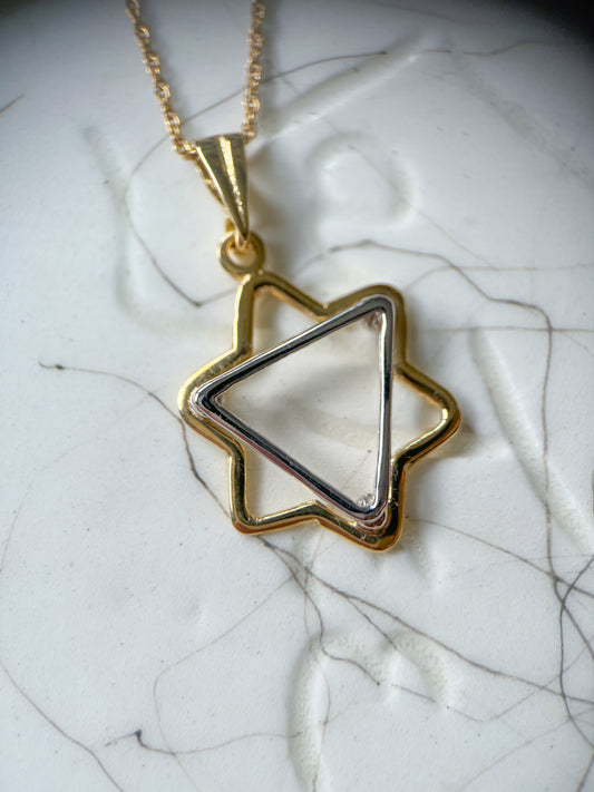Vintage 14k Two Toned Yellow and White Gold Star of David Charm