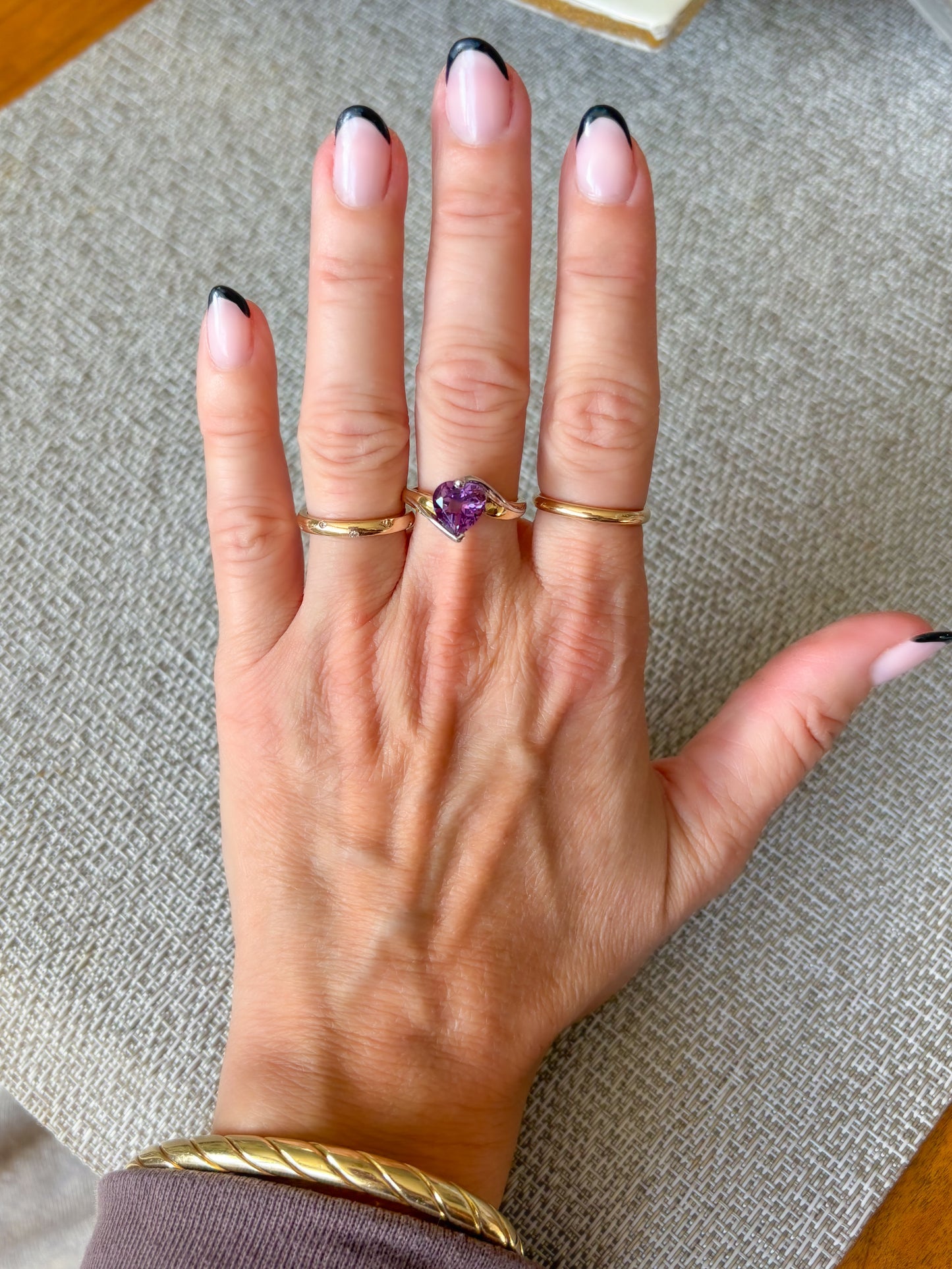 Vintage Semi Precious Amethyst 10k Yellow and White Gold Ring