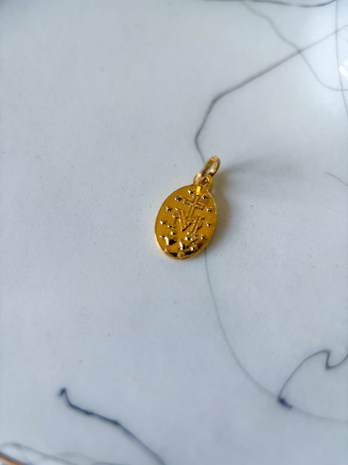 Vintage Mini Miraculous Mary 14k Yellow Gold Charm