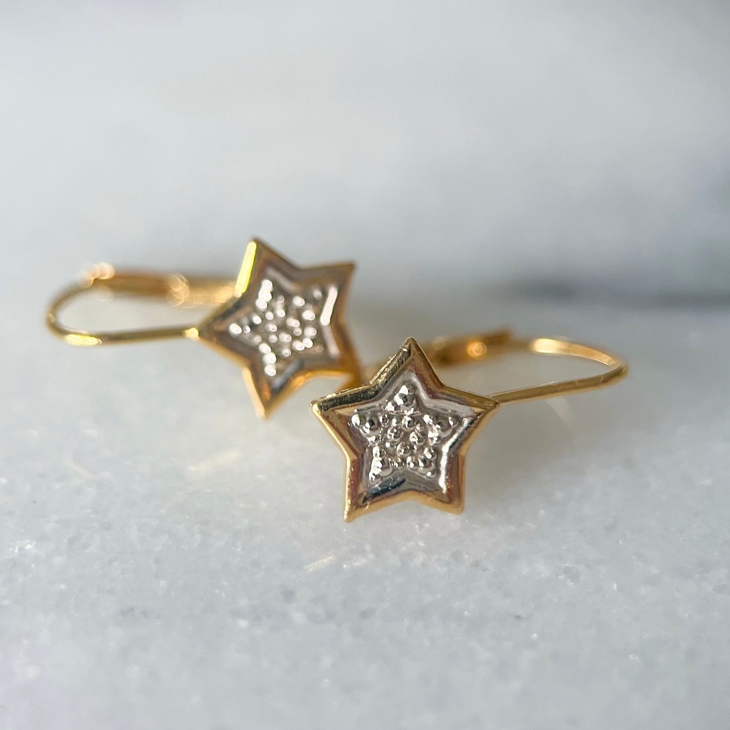 Vintage Star 14k White and Yellow Gold Drop Earrings