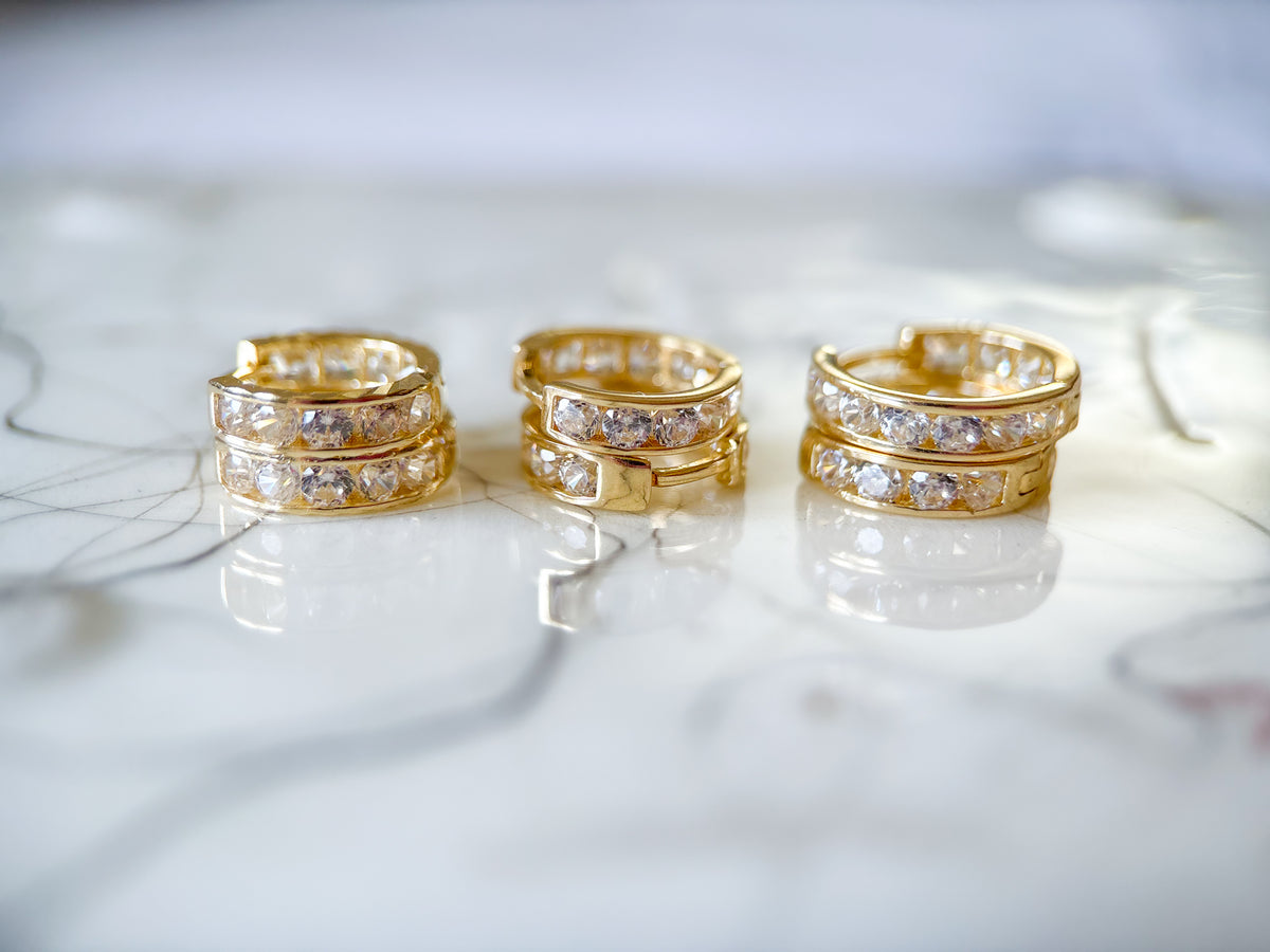 14k Yellow Gold Huggies with CZs - 3 pairs, sold separately
