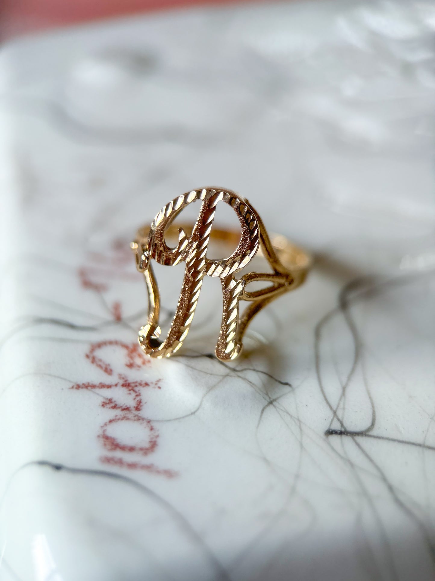Vintage Large Script "R" 14k Yellow Gold Ring