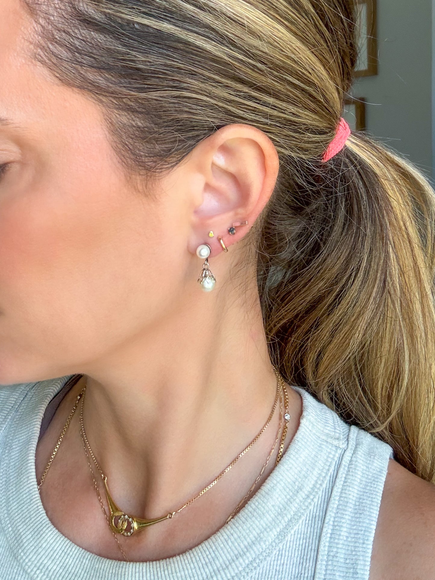 Vintage Pearl 14k White Gold Dangle Earrings