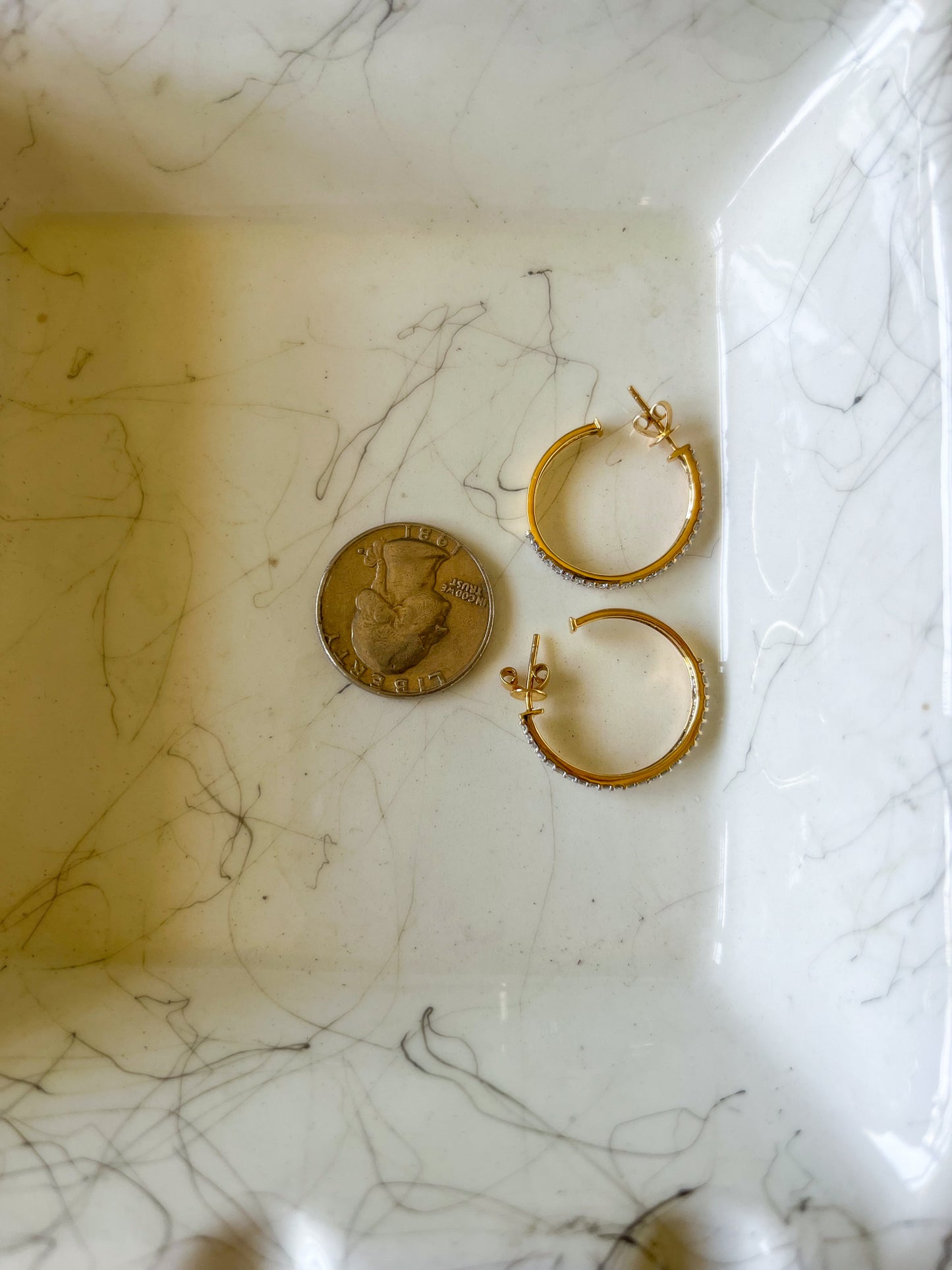Natural Diamond 14k Yellow Gold Hoop Earrings