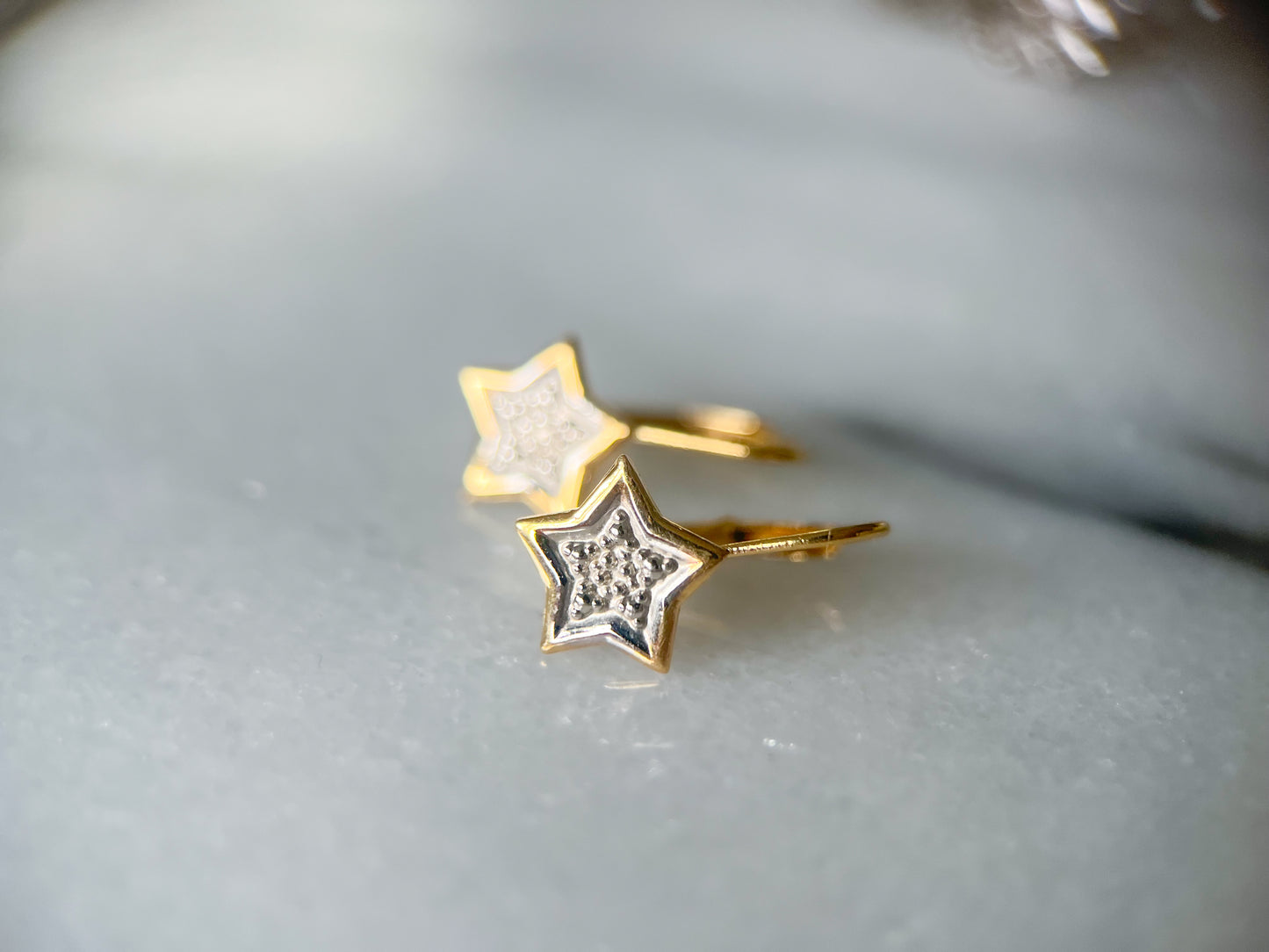 Vintage Star 14k White and Yellow Gold Drop Earrings
