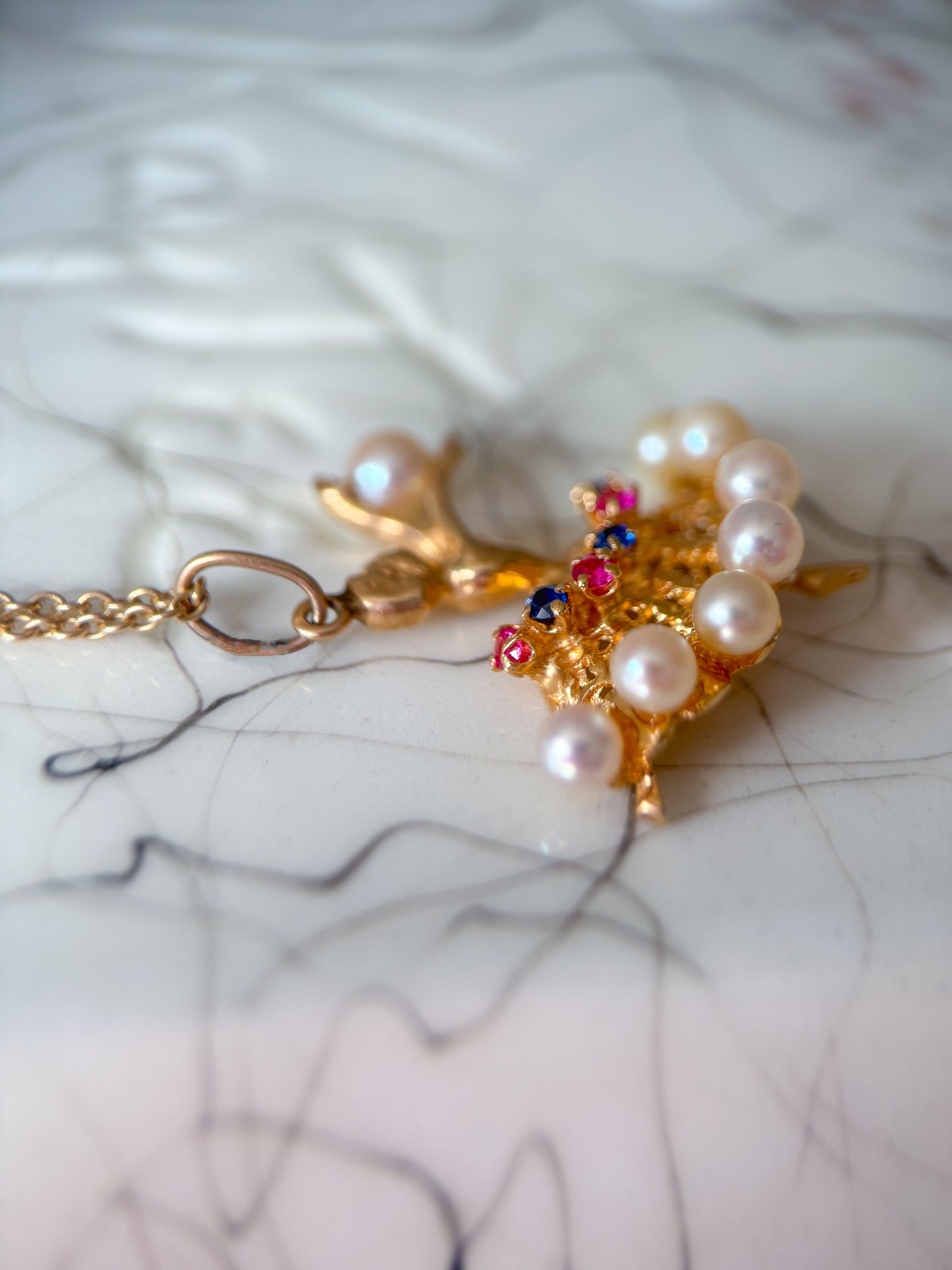 Vintage Ballerina with Natural Rubies, Sapphires and Pearls 14k Yellow Gold Charm