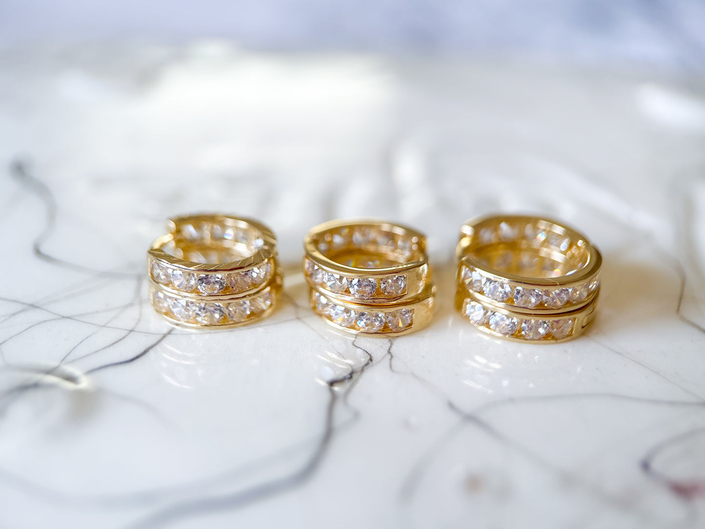 14k Yellow Gold Huggies with CZs - 3 pairs, sold separately