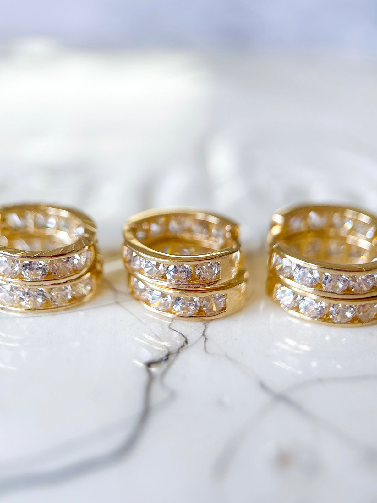 14k Yellow Gold Huggies with CZs - 3 pairs, sold separately
