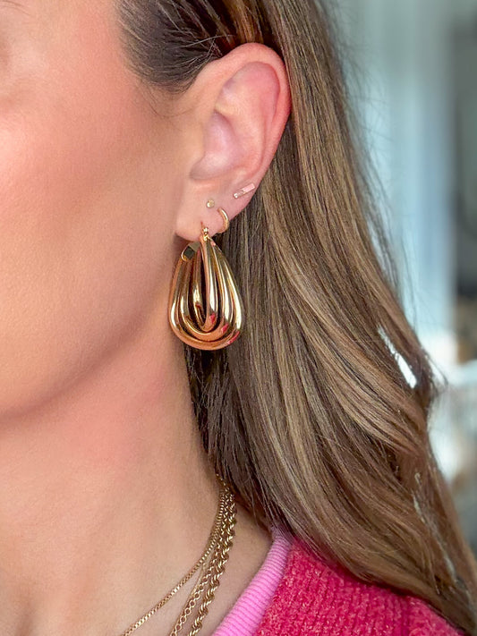 Vintage 14k Yellow Gold Large Ribbed Squared Hoop Earrings