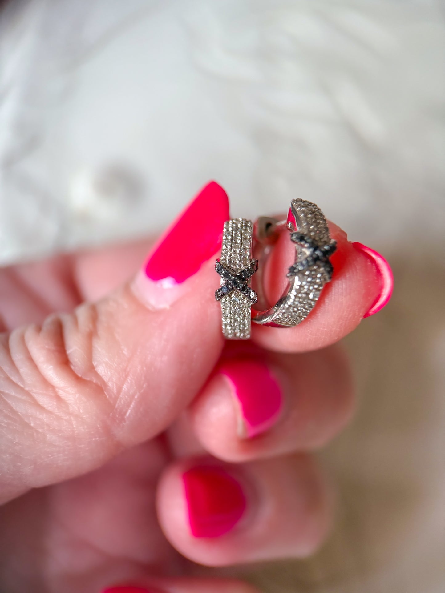 Vintage Sterling Silver Natural Diamond Huggies
