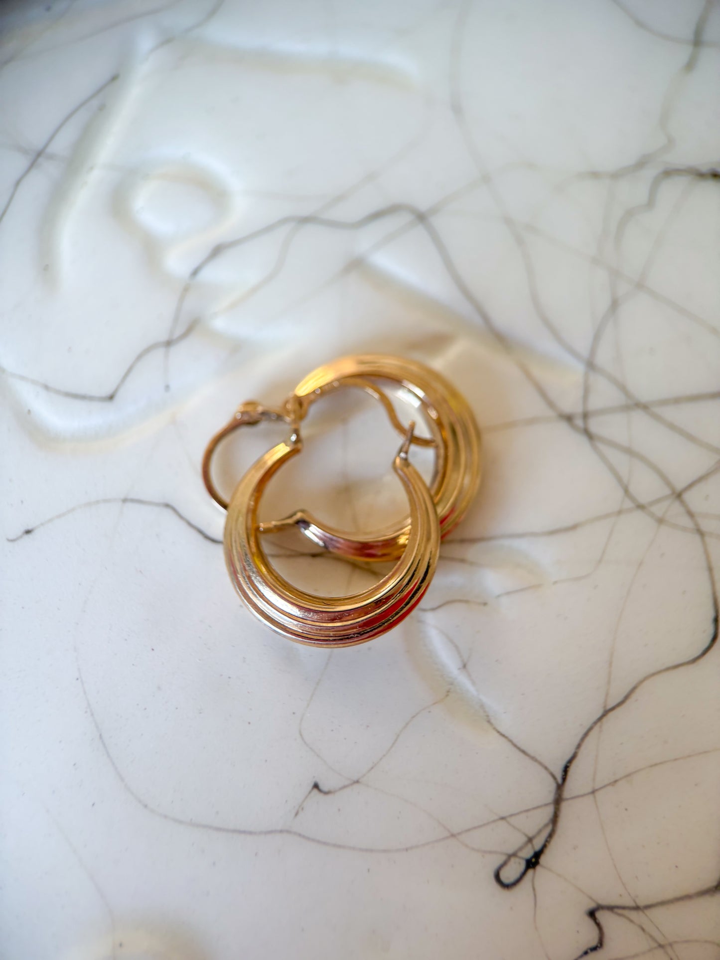 Vintage Layered 10k Yellow Gold Small Hoop Earrings