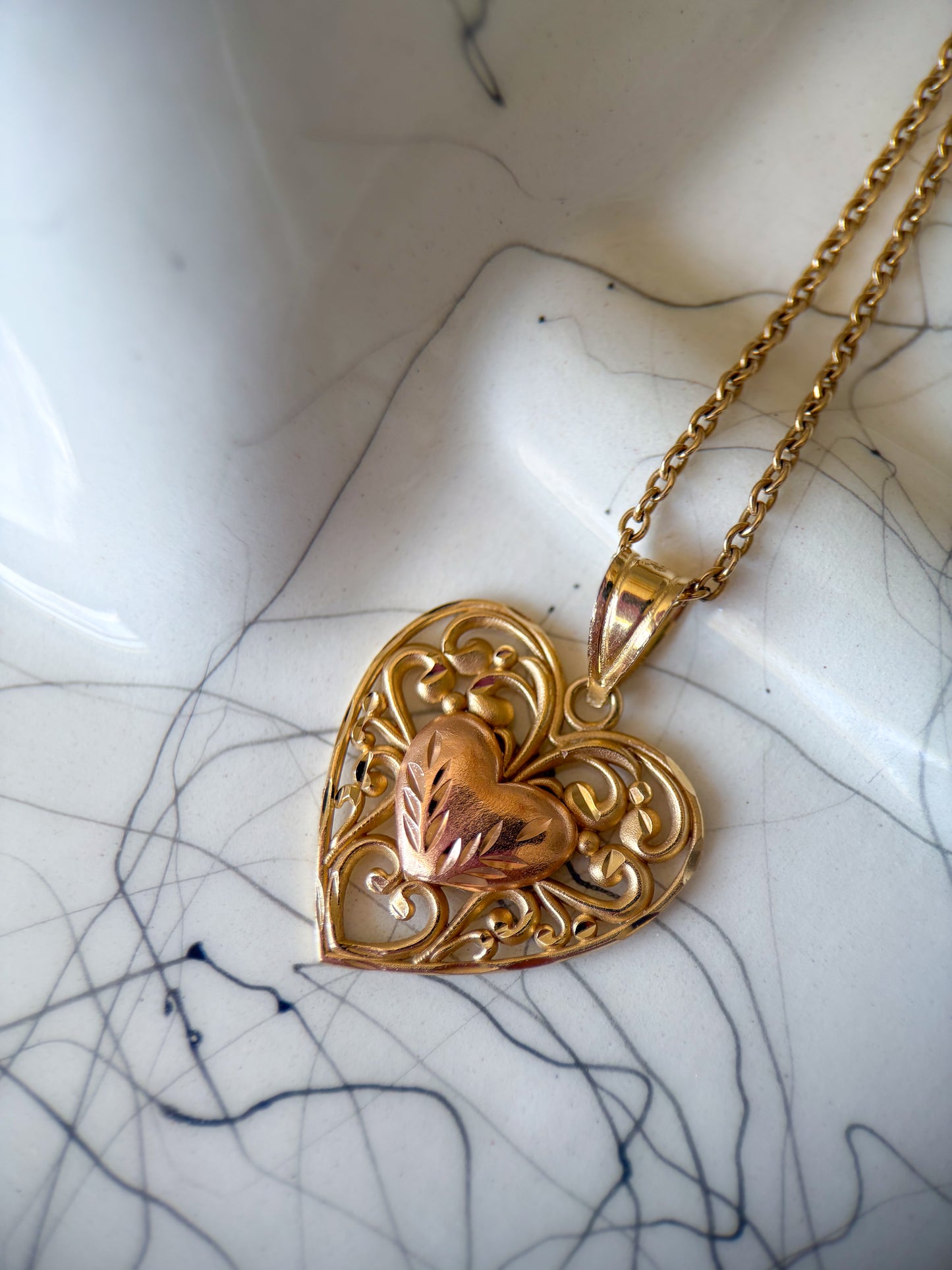 Vintage Heart 14k Yellow and Rose Gold Charm