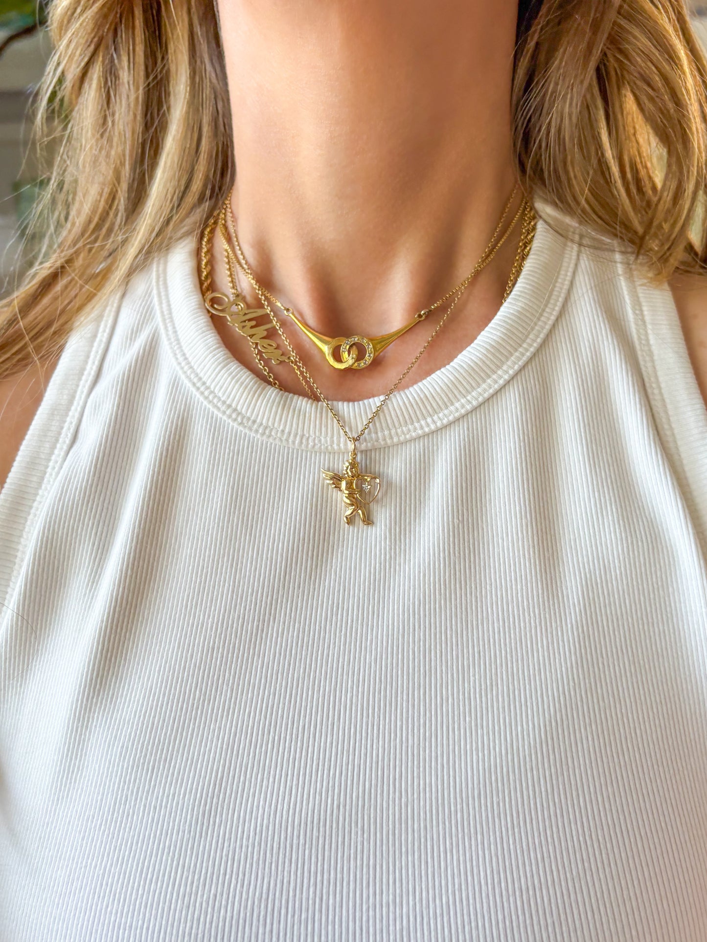 Vintage Cupid Natural Diamonds 14k Yellow Gold Charm