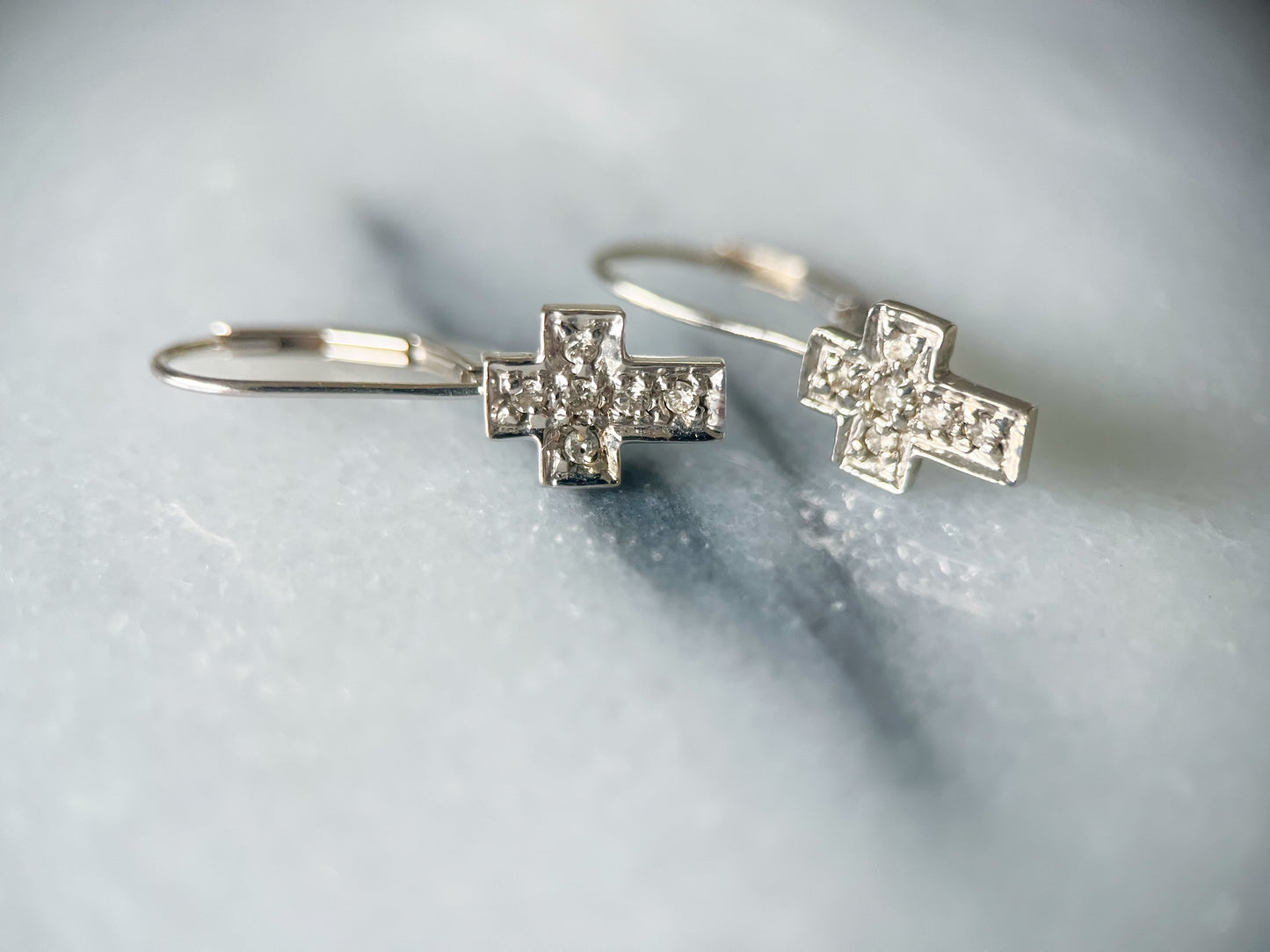 Vintage Cross 14k White Gold Earrings