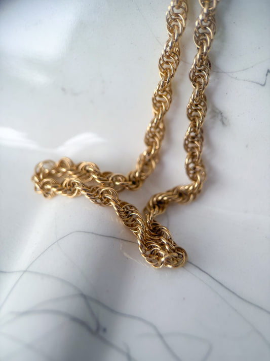 Vintage Open Rope Chain 14k Yellow Gold 25 Inch Chain Necklace