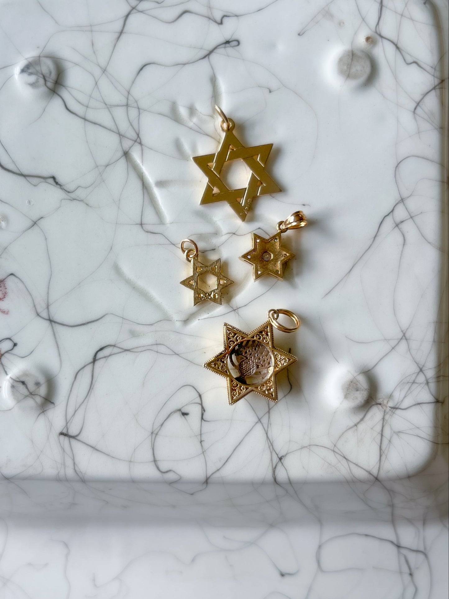 Vintage 14k Yellow Gold Judaica Star of David Charms - Two Sizes