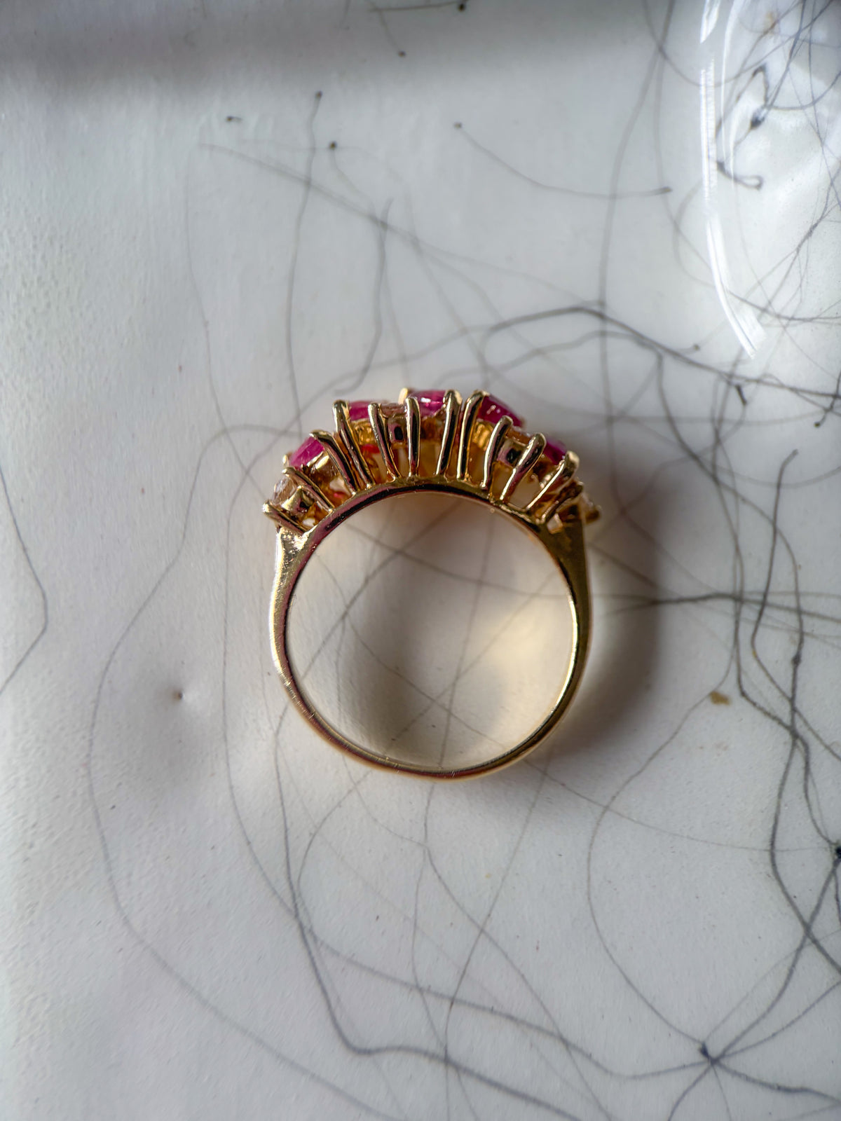 Vintage Natural Ruby and Natural Diamond Cluster 14k Yellow Gold Ring