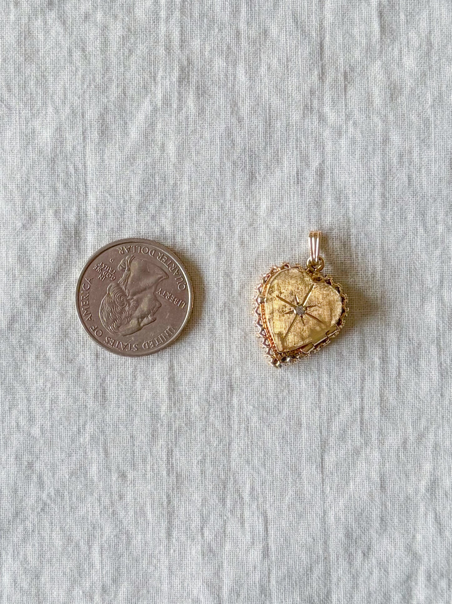 Vintage Heart Locket with Natural Diamond 14k Yellow Gold Charm