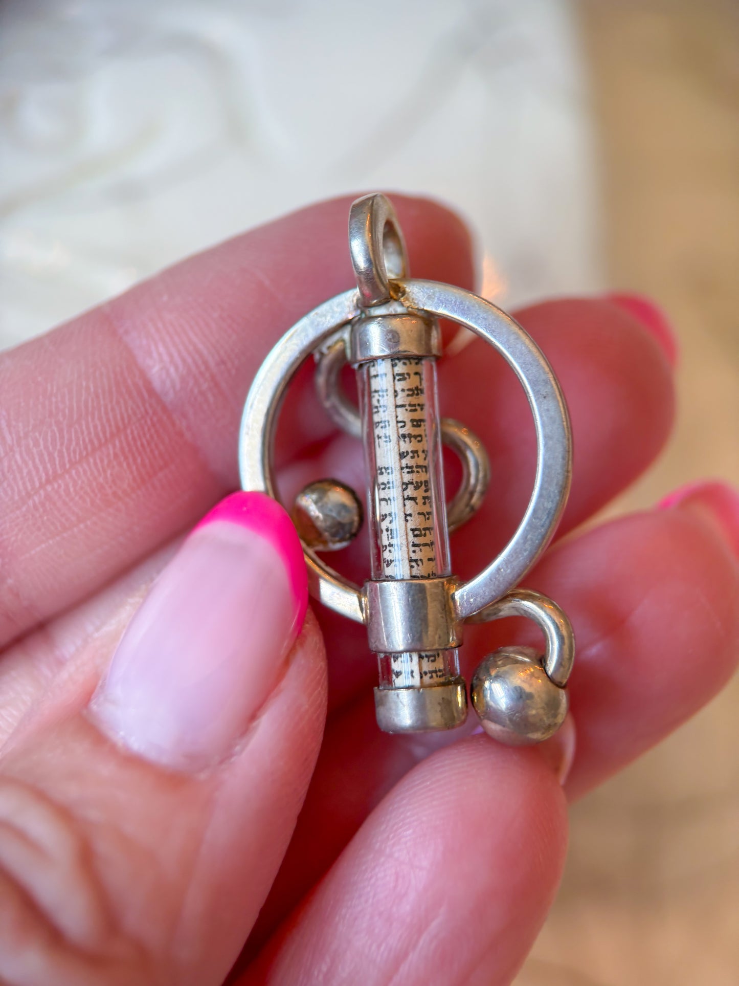 Vintage Mezuzah with Amethyst Sterling Silver Charm