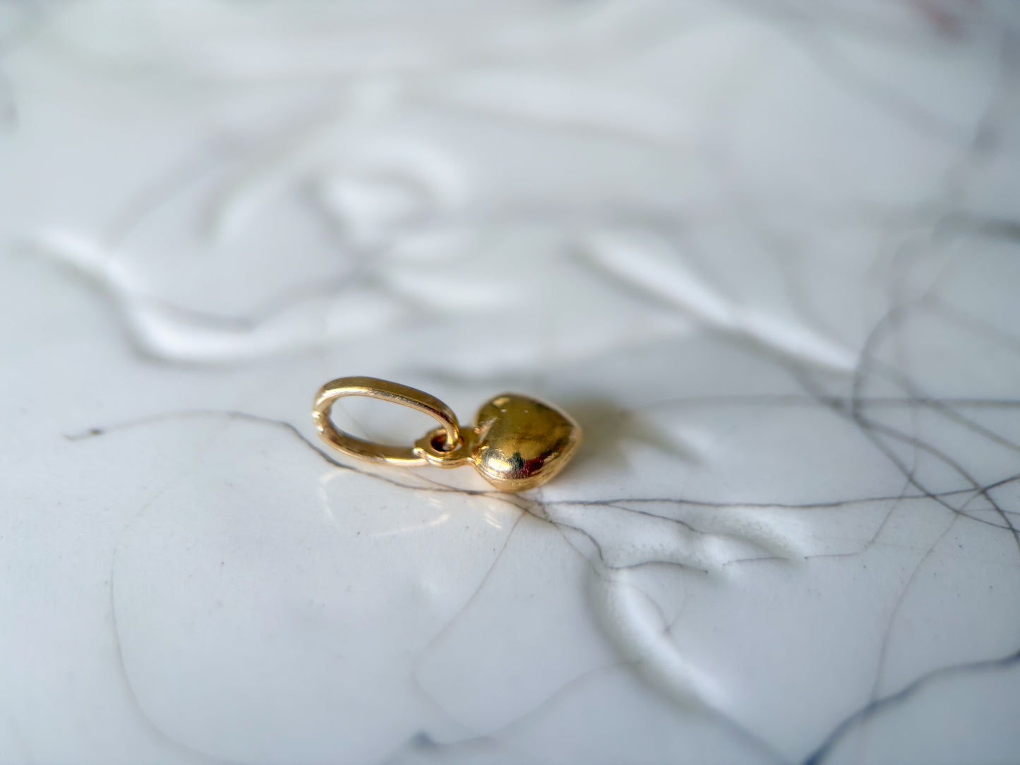 Vintage Mini Shiny and Matte Puffy Heart 14k Yellow Gold Charm