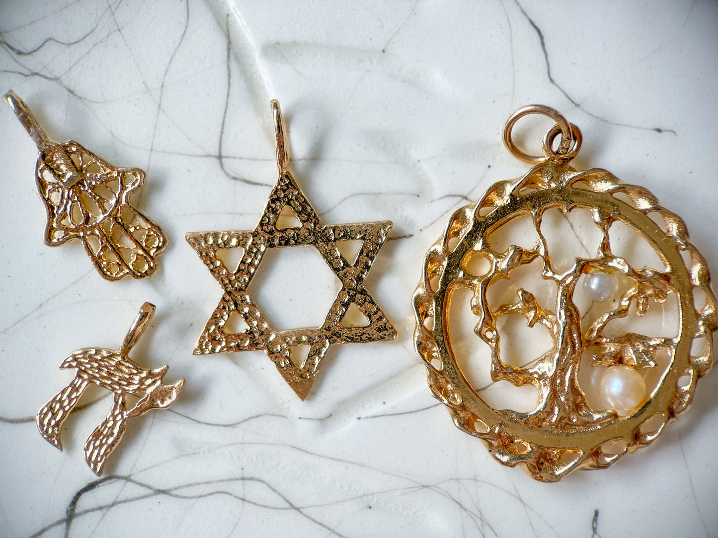 Vintage Small Filigree Hamsa 14k Yellow Gold Charm