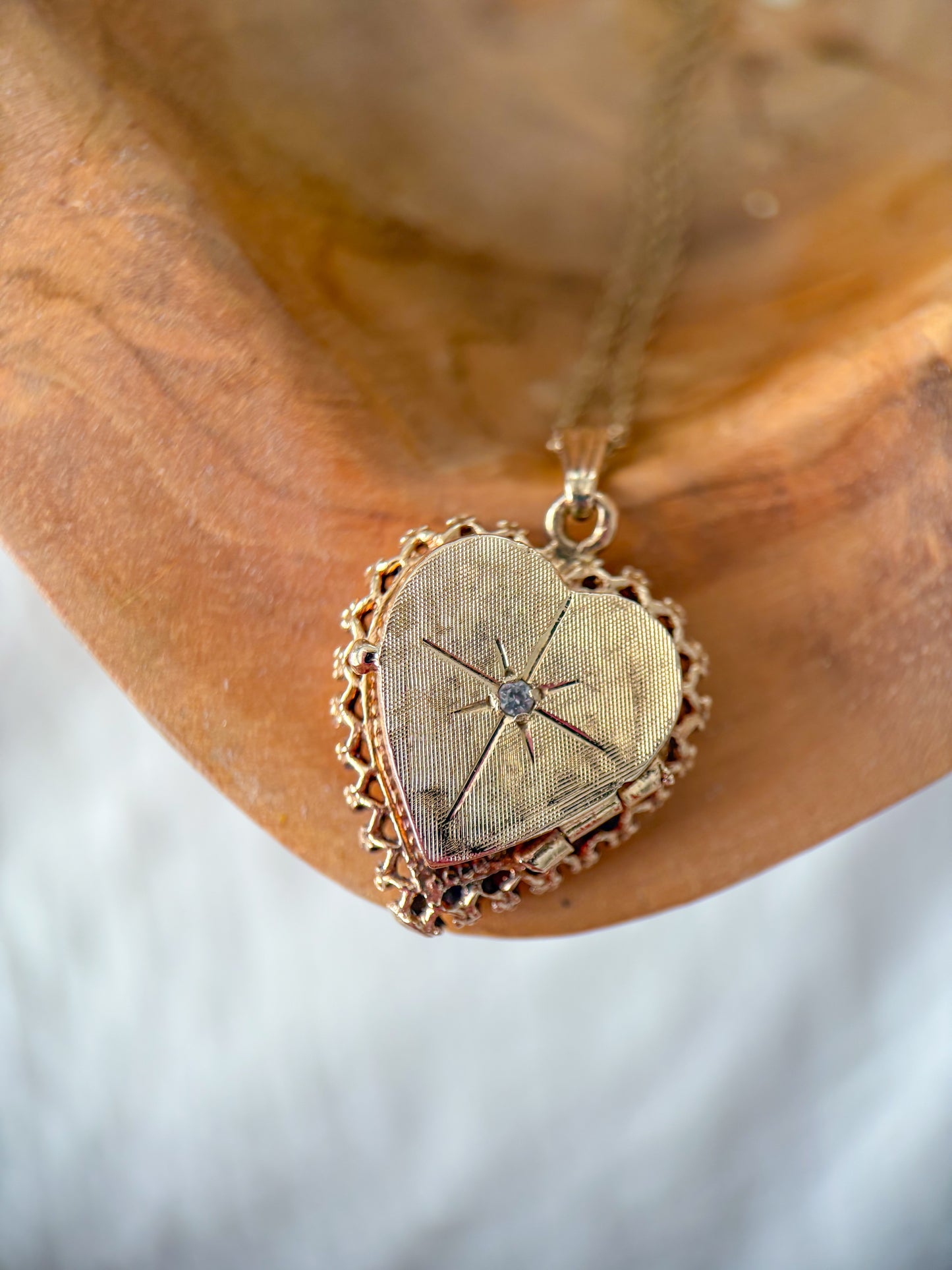 Vintage Heart Locket with Natural Diamond 14k Yellow Gold Charm