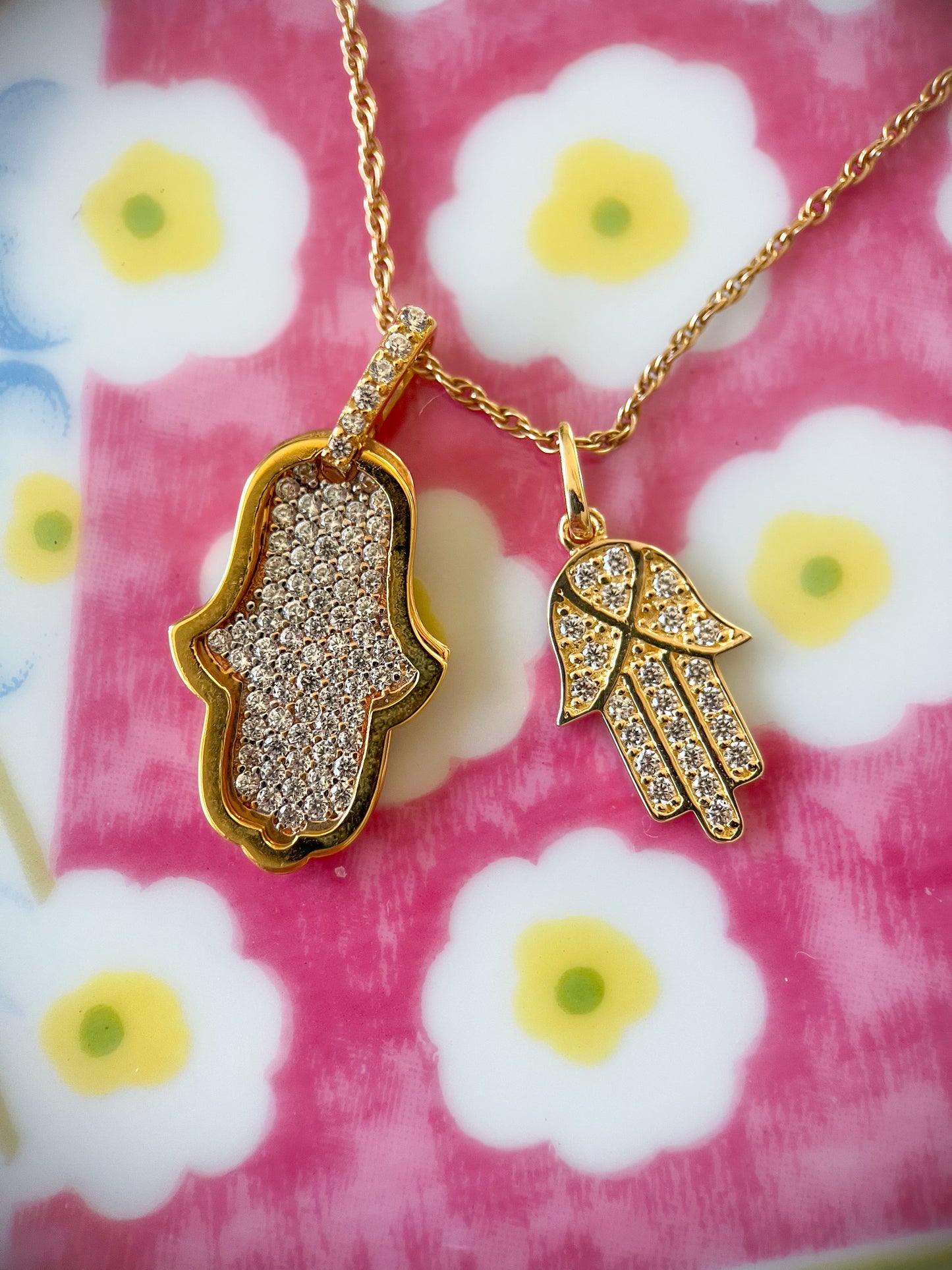 Two Sizes - Hamsa Charms with CZs 14k Yellow Gold Charms