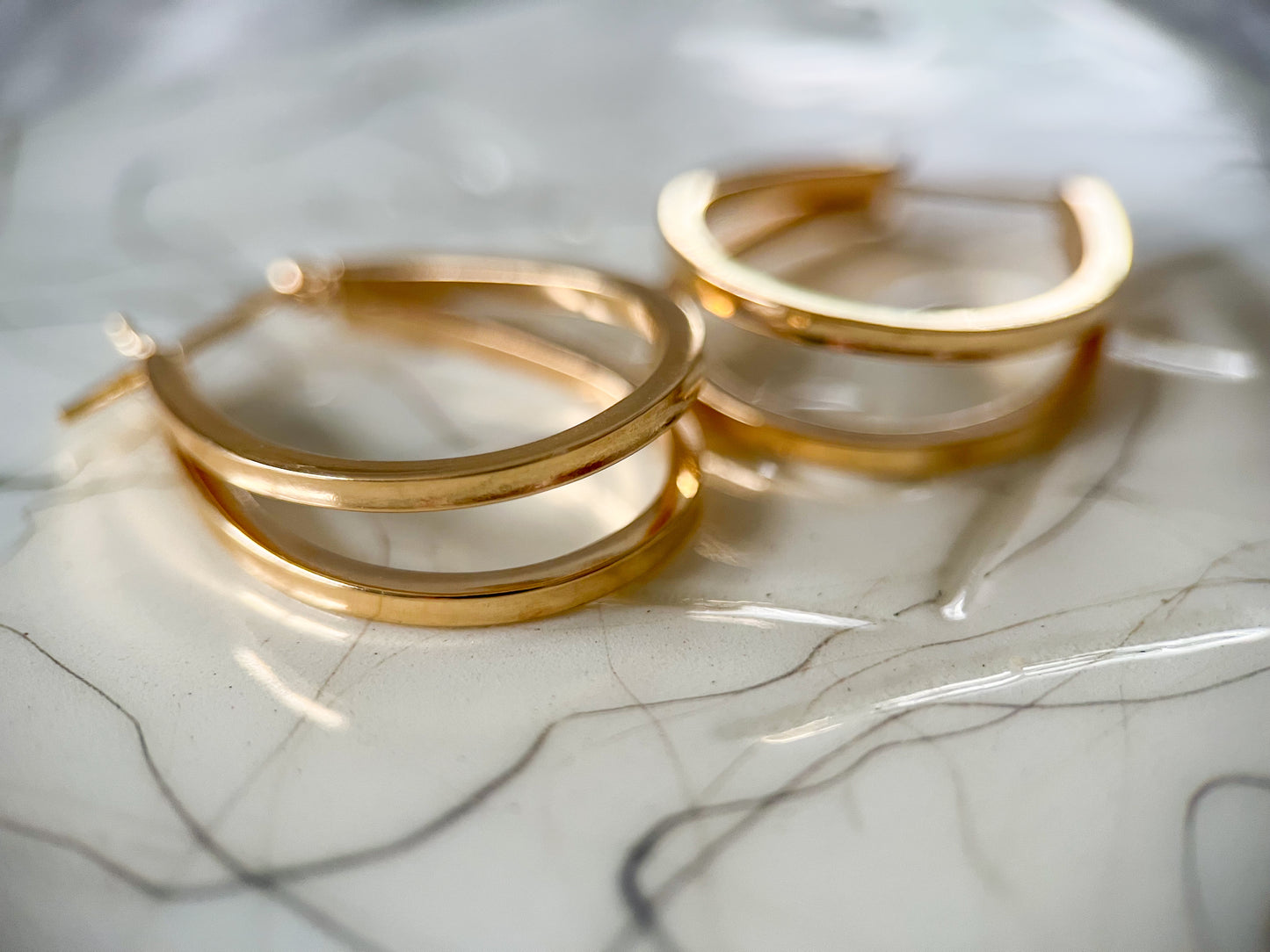 Vintage Oval Double Hoop 14k Yellow Gold Earrings