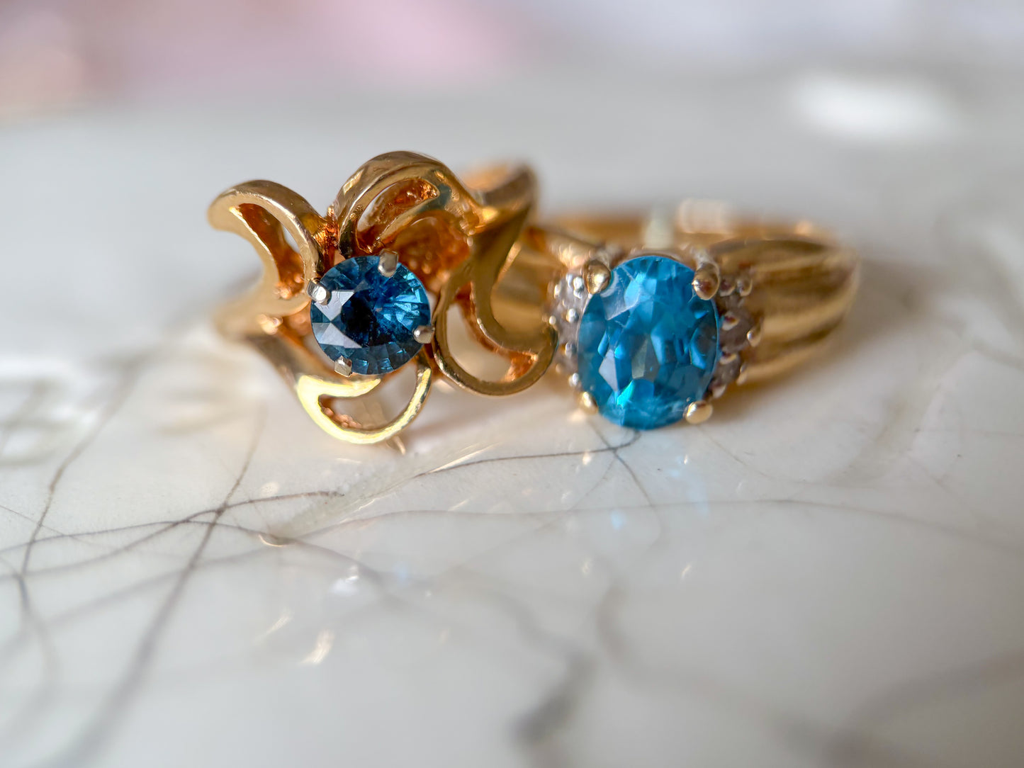 Various Vintage Natural Topaz 14k Yellow Gold Rings