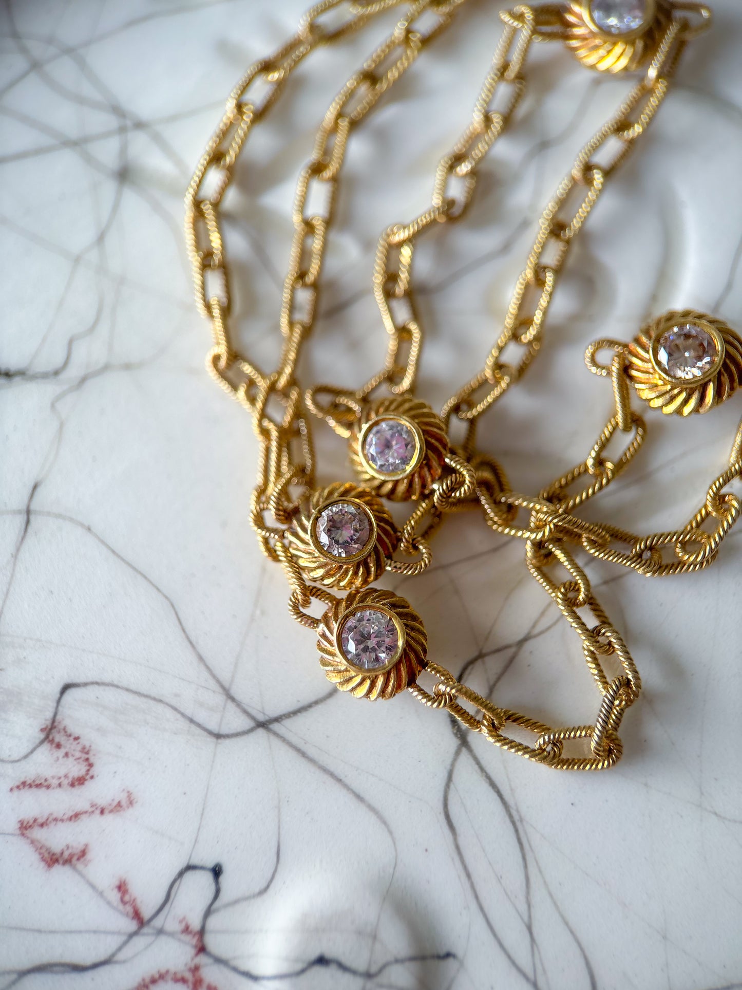 Vintage 14k Yellow Gold CZ by the Yard 17.5 Inch Chain Necklace