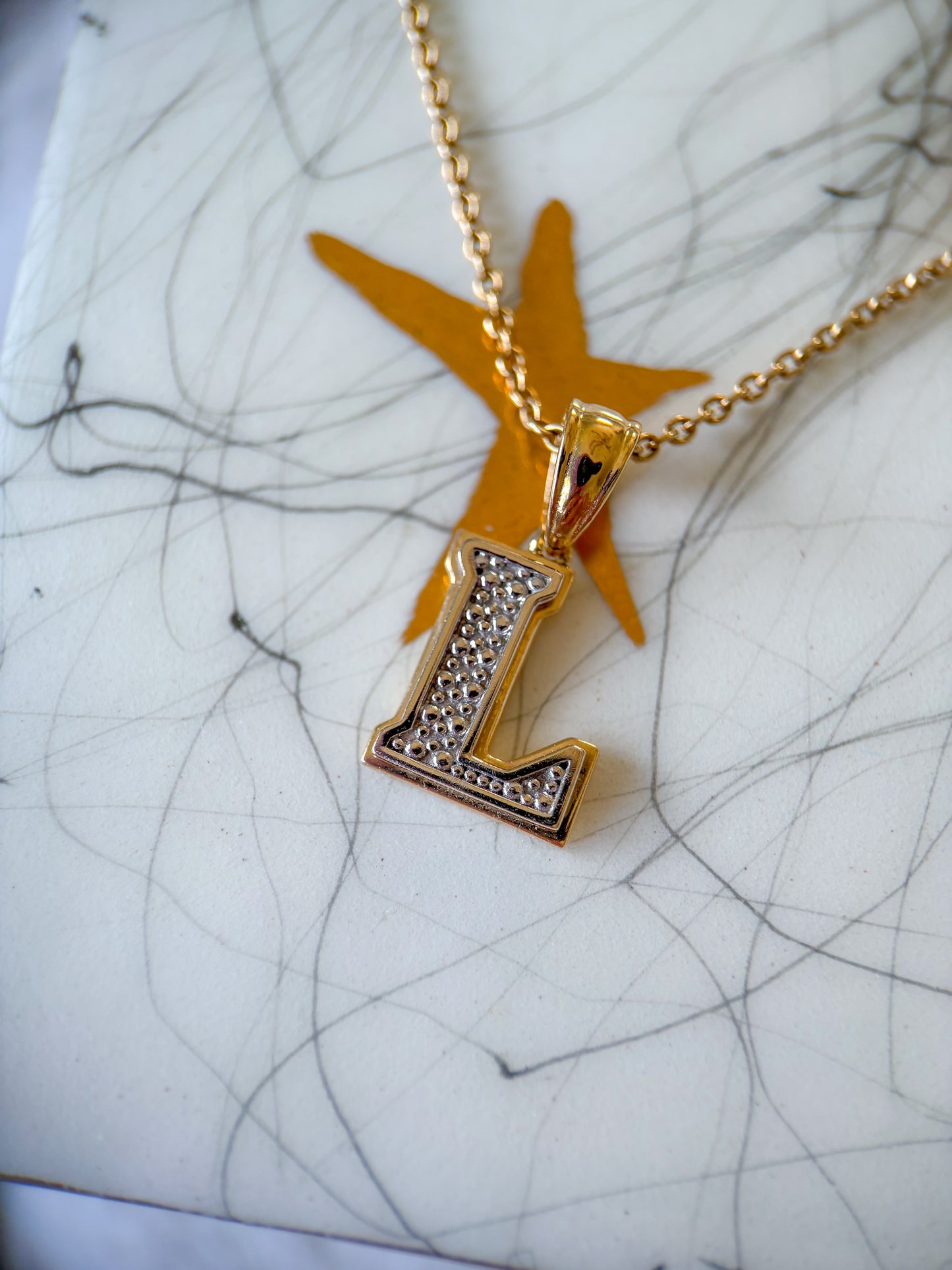 Vintage "L" Two Toned 14k Yellow and White Gold Letter Initial Charm