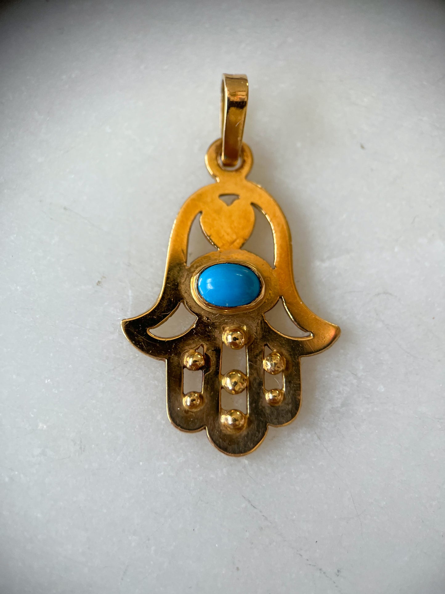 Vintage Hamsa with Turquoise 18k Yellow Gold Charm