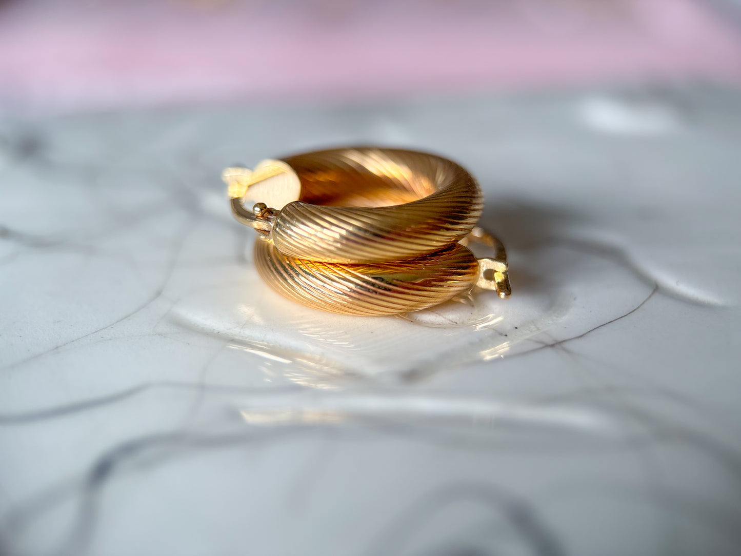 Vintage 14k Yellow Gold Thick Etched Hoop Earrings