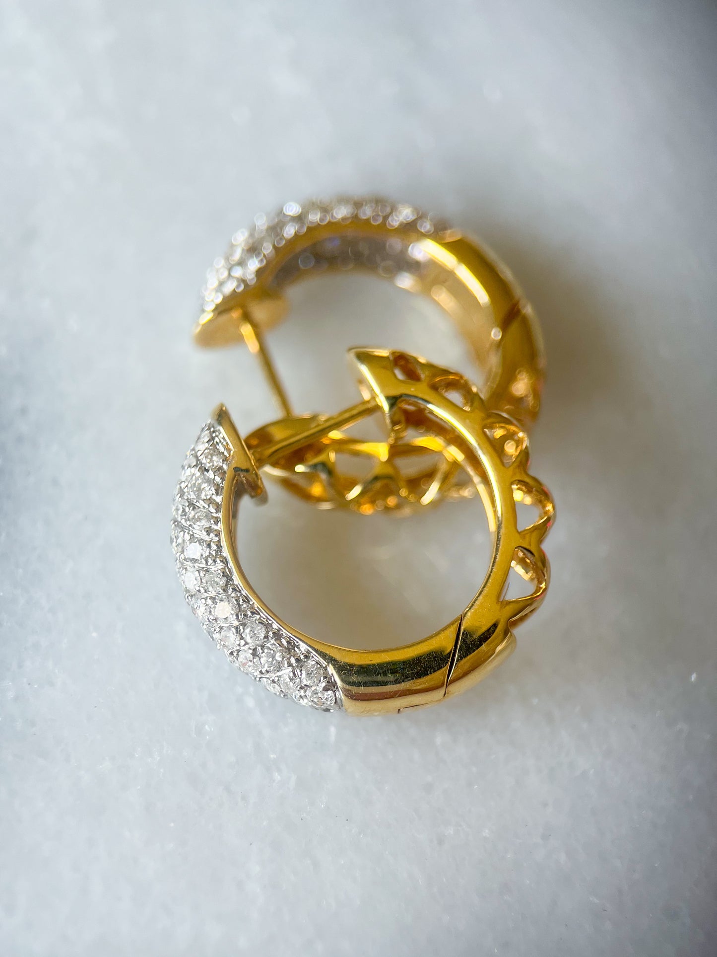 Natural Diamond Encrusted 14k Yellow Gold Huggie Earrings