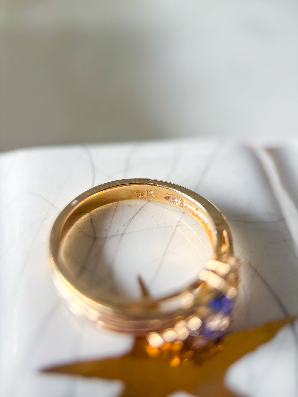 Vintage Natural Tanzanite and Natural Diamond 14k Yellow Gold Ring