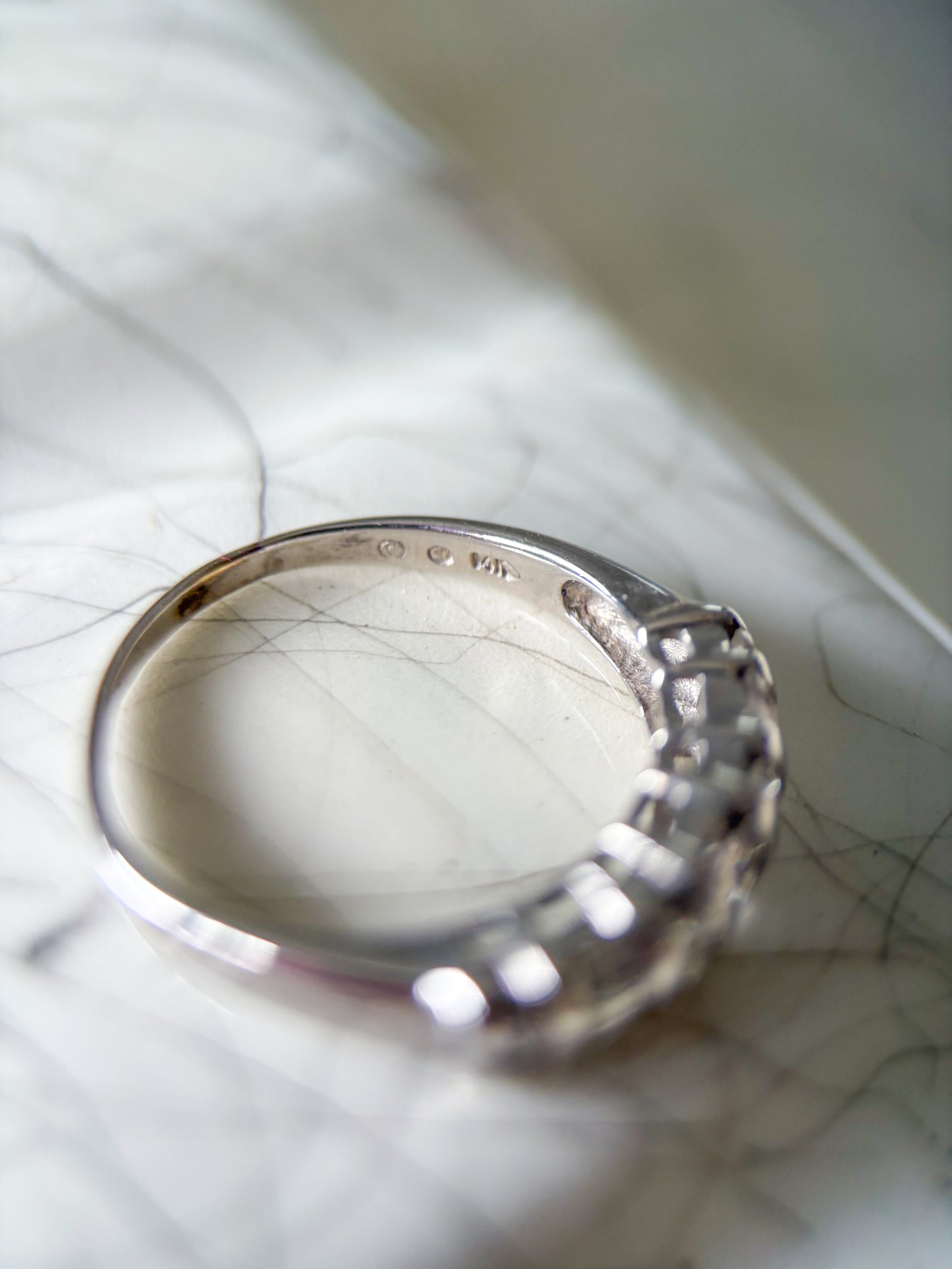 Vintage Natural Round and Baguette Diamond 14k White Gold Half Band Ring