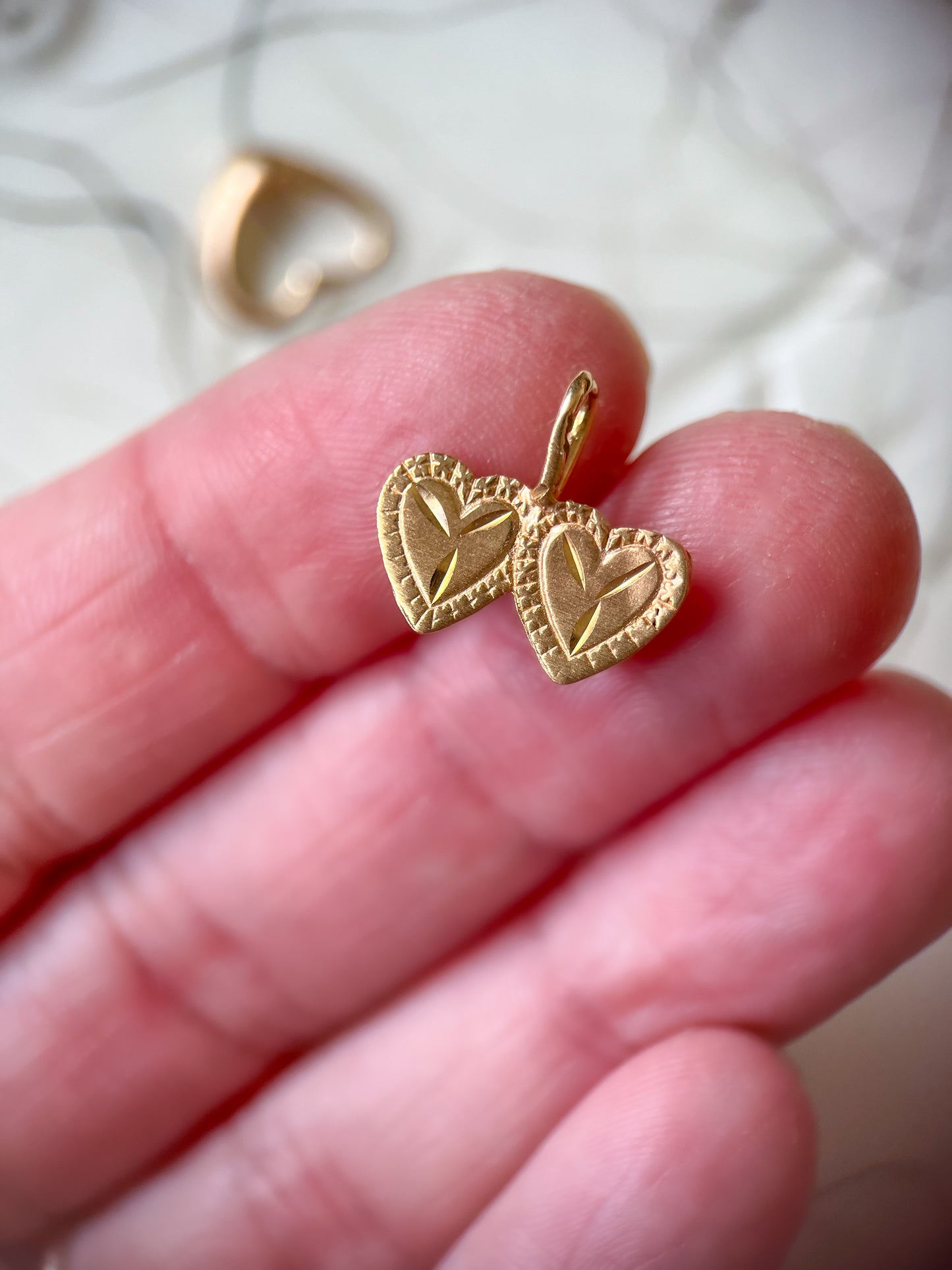 Vintage Double Heart 14k Yellow Gold Charm