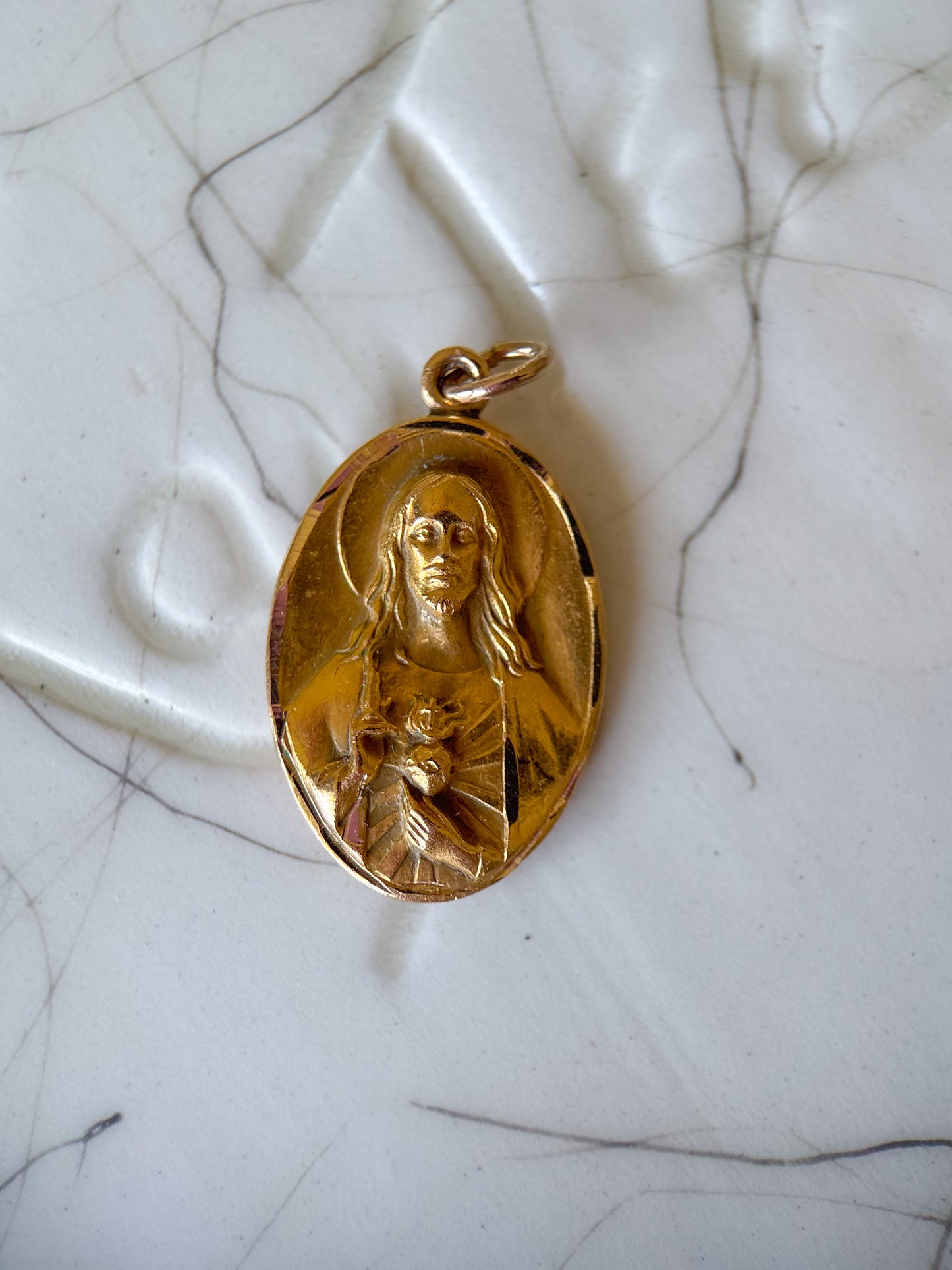 Vintage Sacred Heart of Jesus Christ 14k Yellow Gold Charms