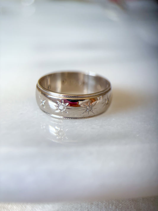 Vintage Natural Diamond 14k White Gold Mens Ring