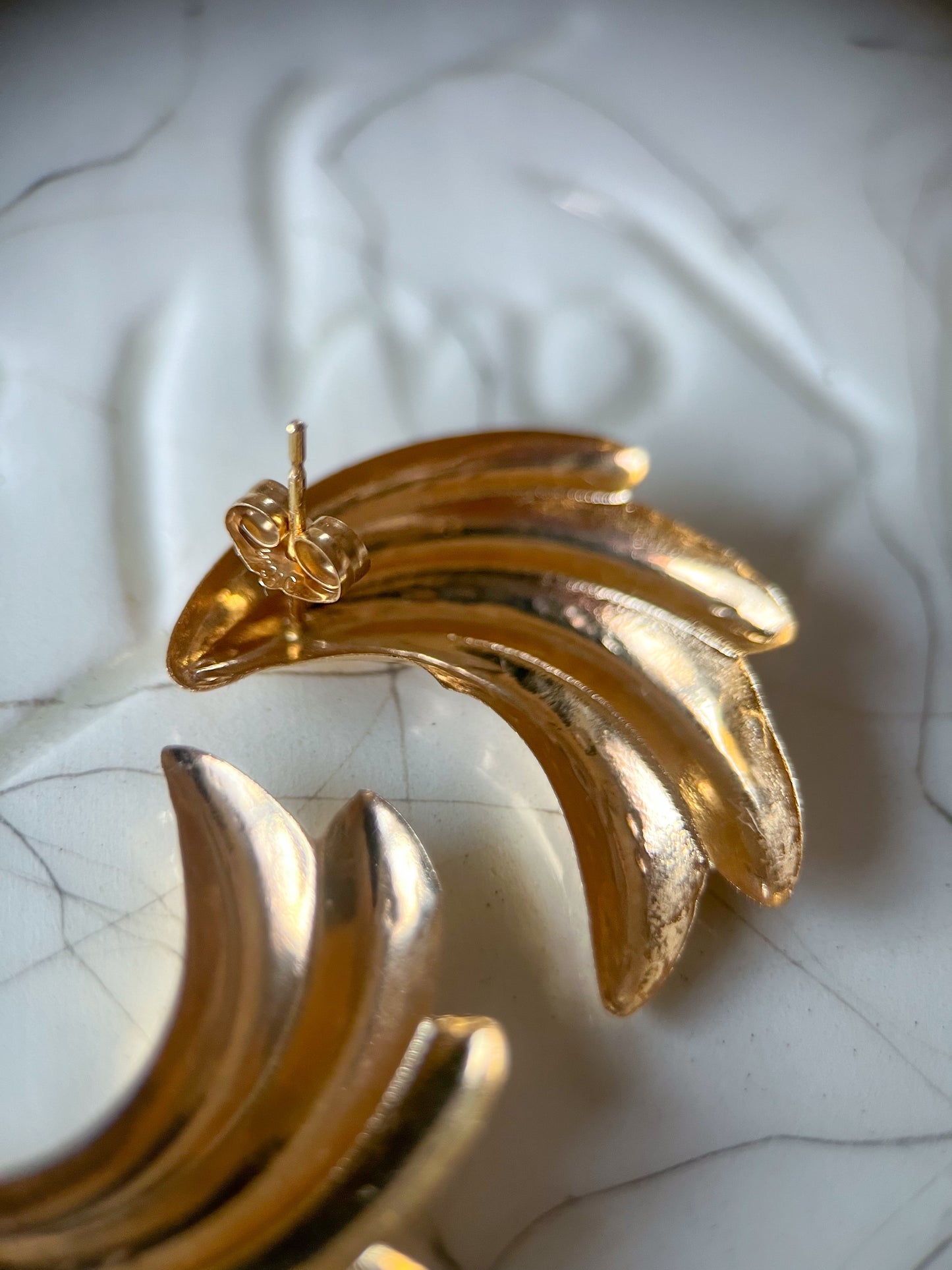 Vintage Thin Angel Wings 14k Yellow Gold Stud Earrings