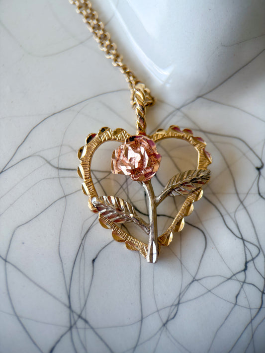 Vintage Heart 14k Yellow, White and Rose Gold Charm