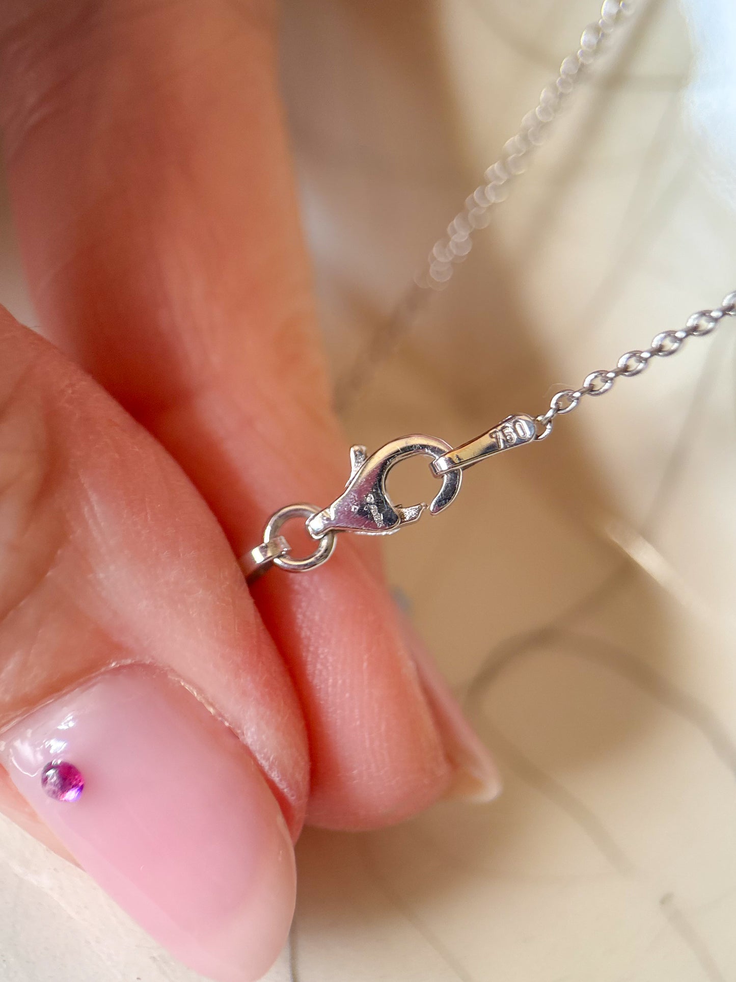 Vintage Natural Diamond Flower 18k White Gold Charm with 17 Inch Chain