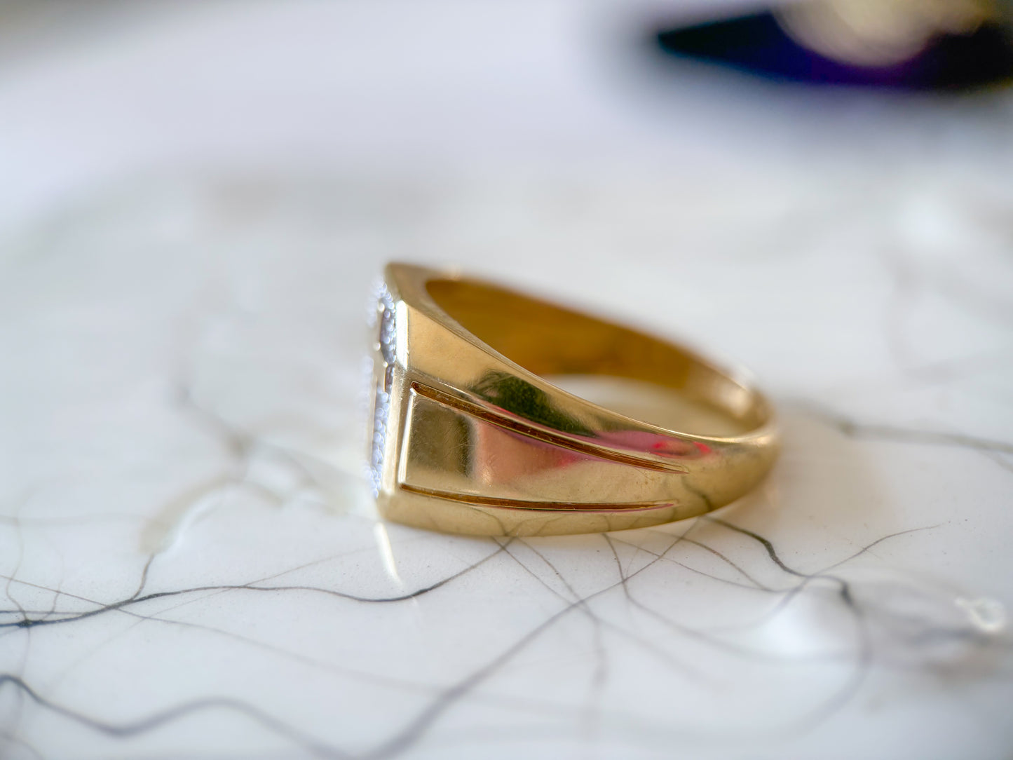 Vintage Cross Natural Diamond 10k Yellow Gold Men's Ring