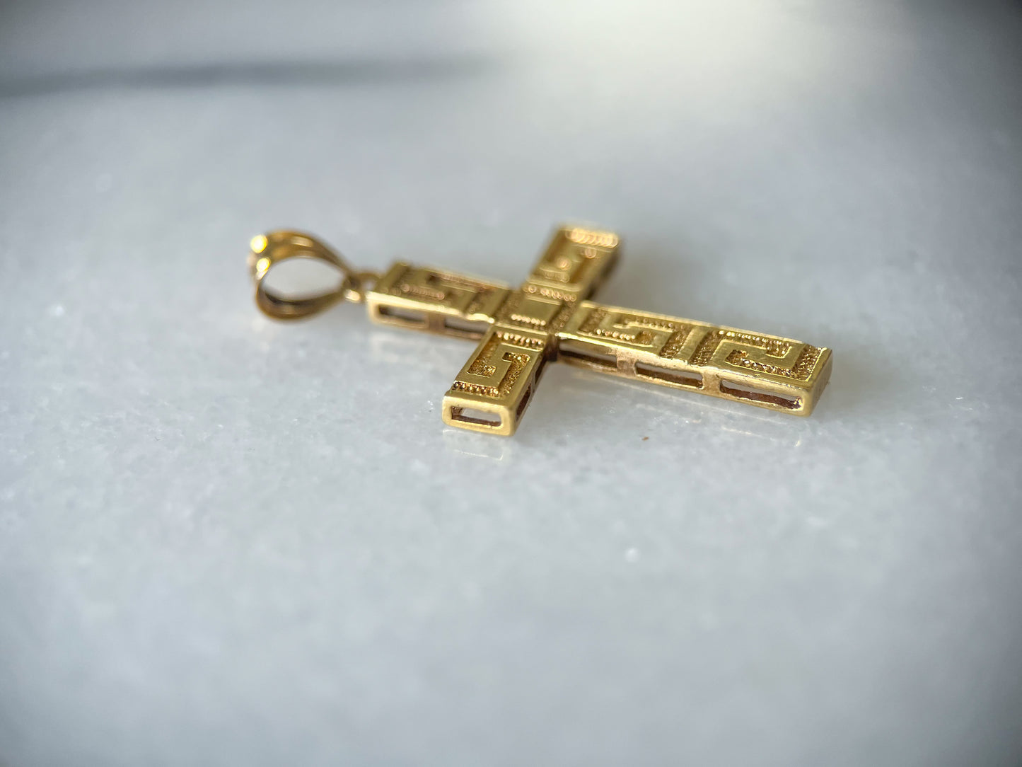 Vintage Greek Style Cross 14k Yellow Gold Charm