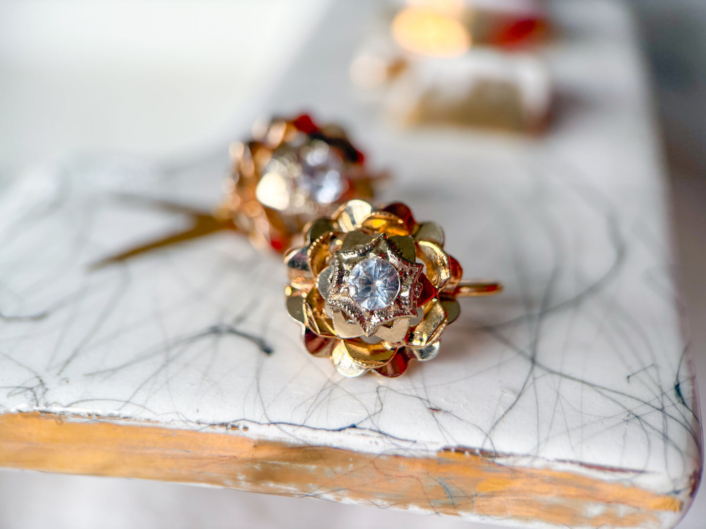 Vintage 18k Yellow Gold Earrings with CZ