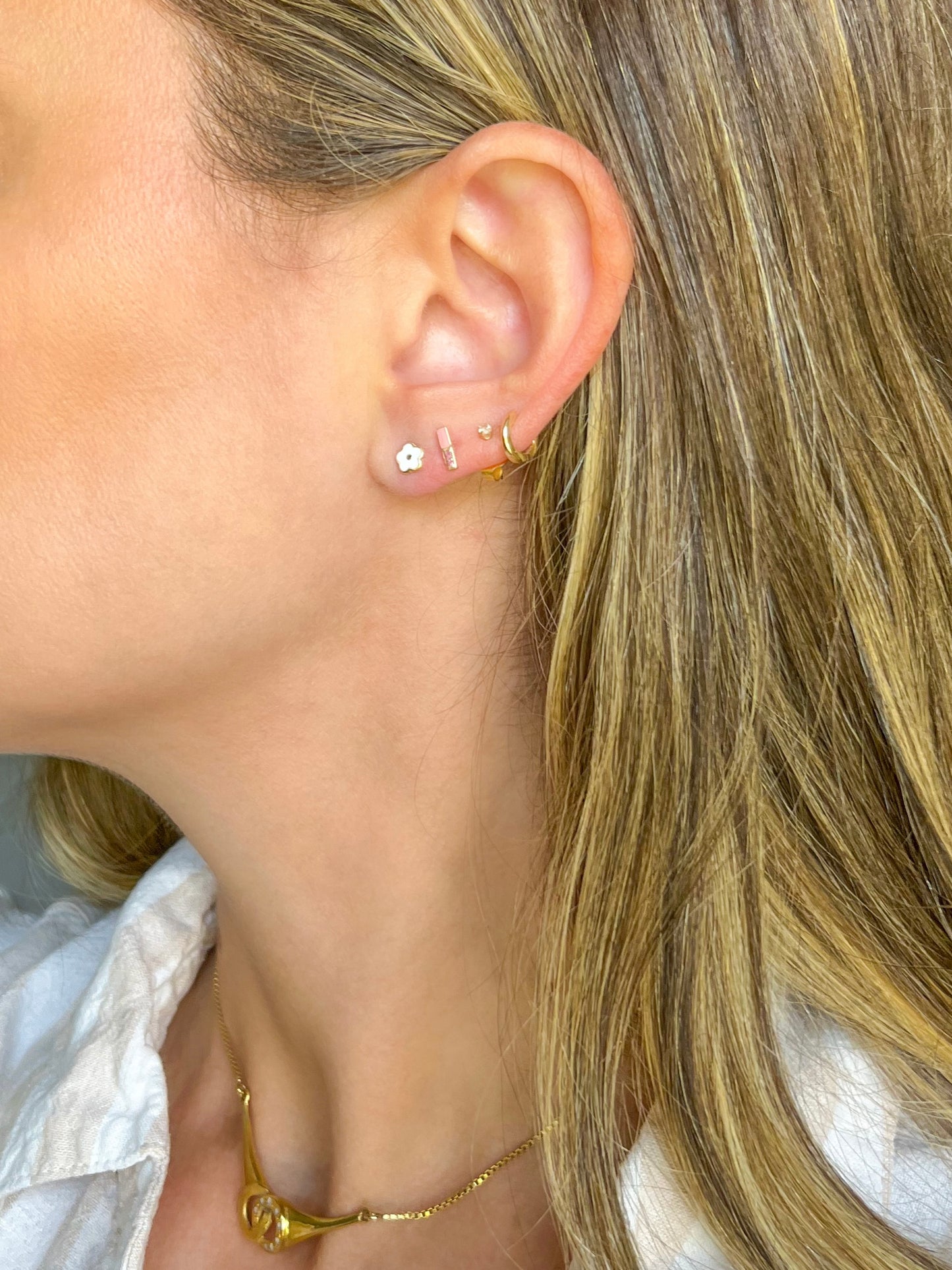 Various Mini 14k Yellow Gold Flower Studs - White, Pink, Yellow