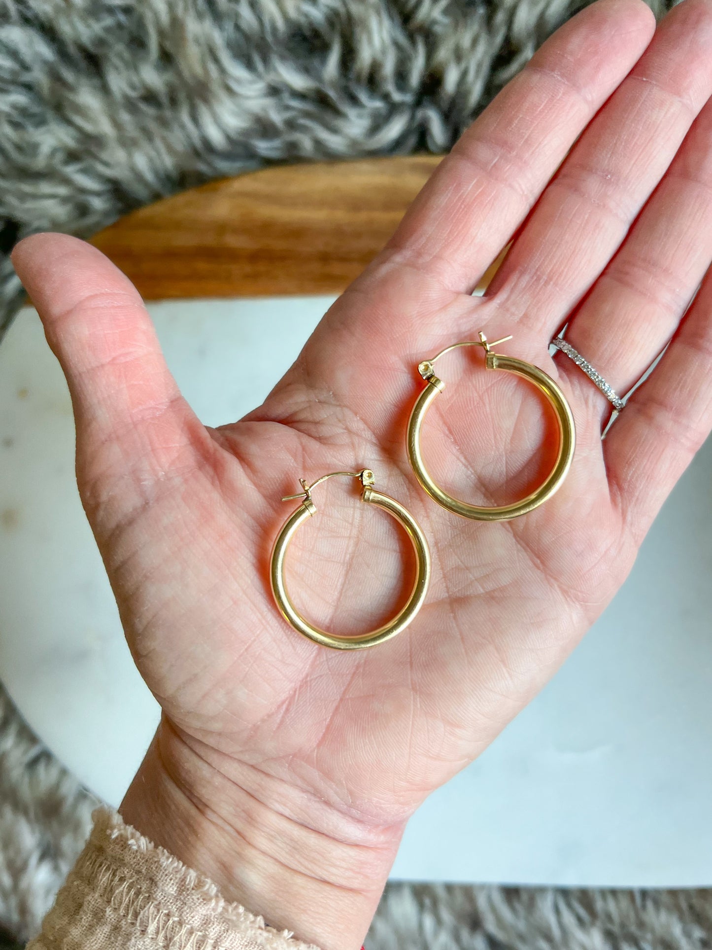 Vintage Large Tube 14k Yellow Gold Hoop Earrings