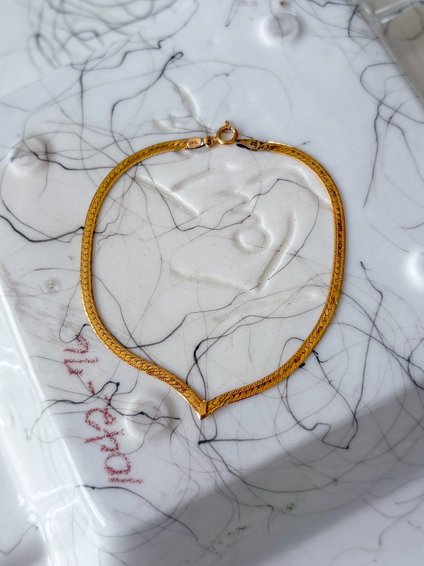 Vintage Herringbone 14k Yellow Gold 7.25 Inch Bracelet